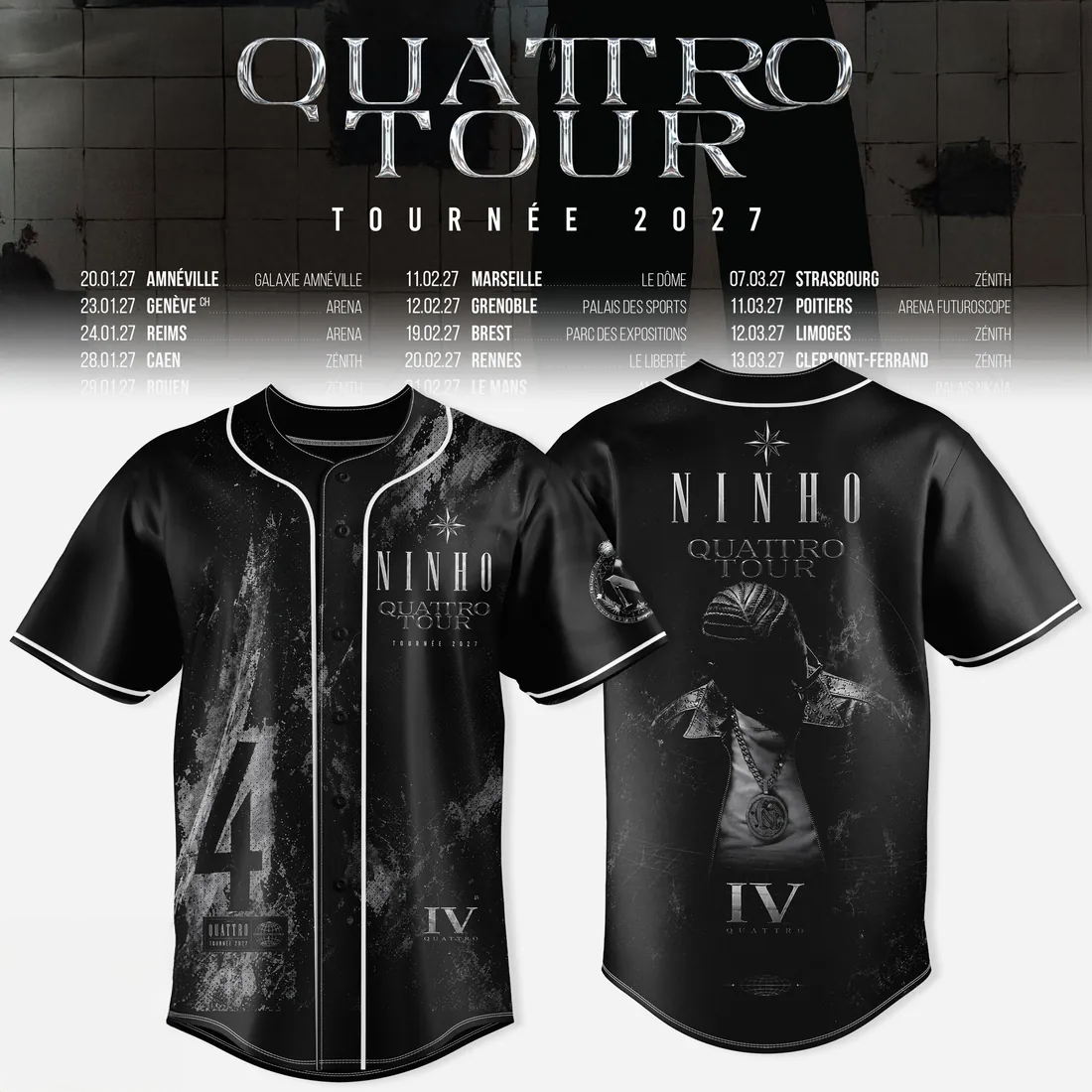 Ninho Quattro Tour Black Button Up Baseball Jersey Collection