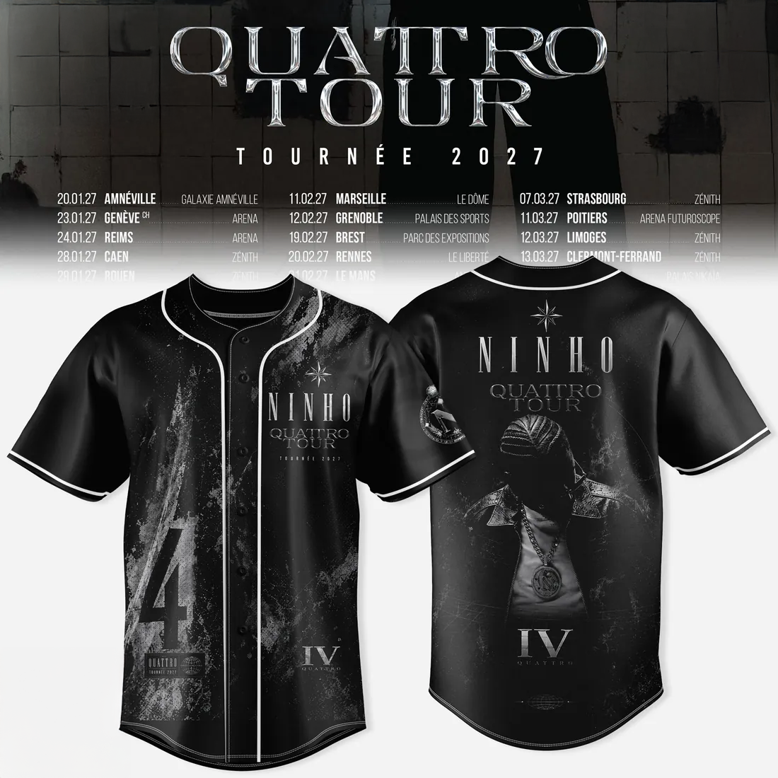Ninho Quattro Tour Premium Black Button Baseball Jersey Collection