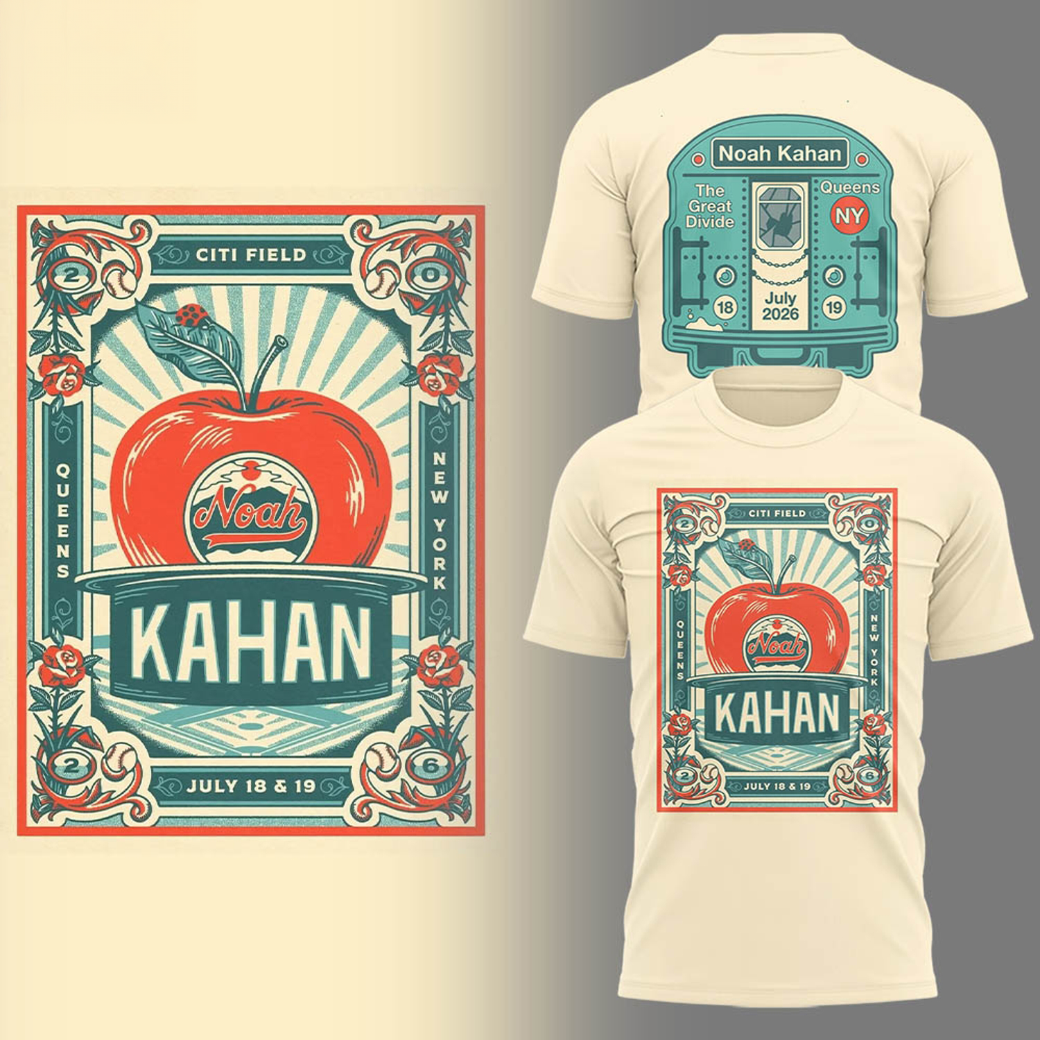 Noah Kahan New York Mets Great Divide Tour Citi Field Poster Graphic Limited Edition Graphic T Shirt