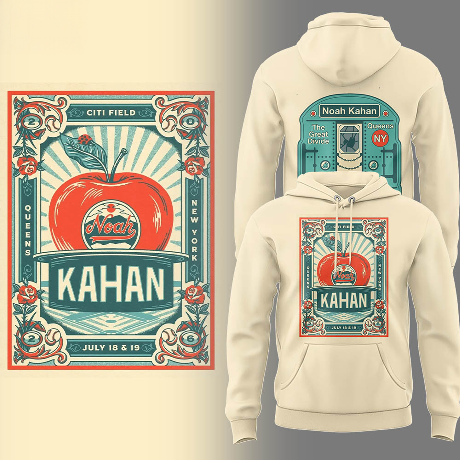 Noah Kahan New York Mets Great Divide Tour Citi Field Poster Graphic Limited Edition Pullover Hoodie