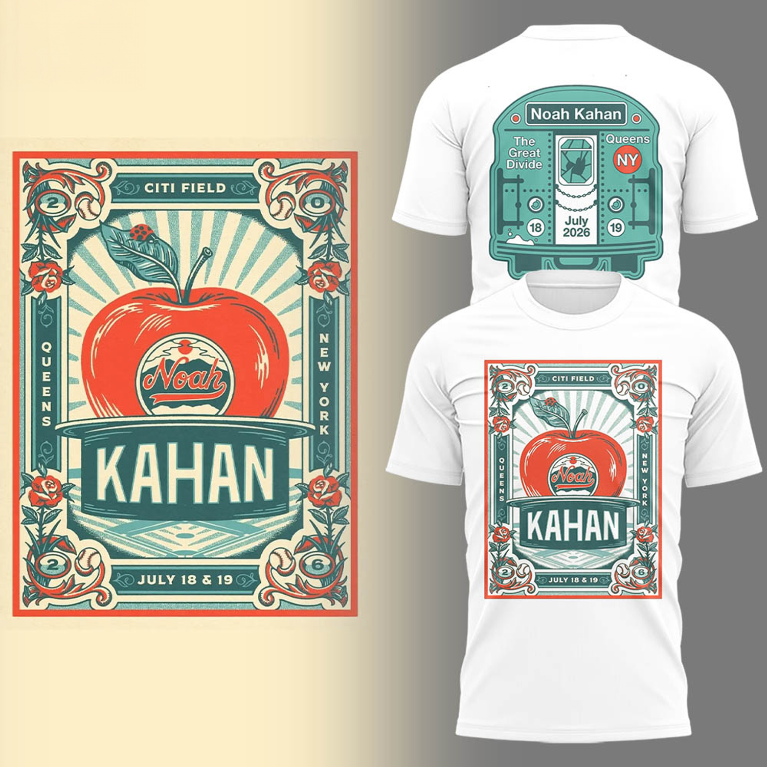 Noah Kahan New York Mets Great Divide Tour Citi Field Poster Graphic Premium Graphic T Shirt