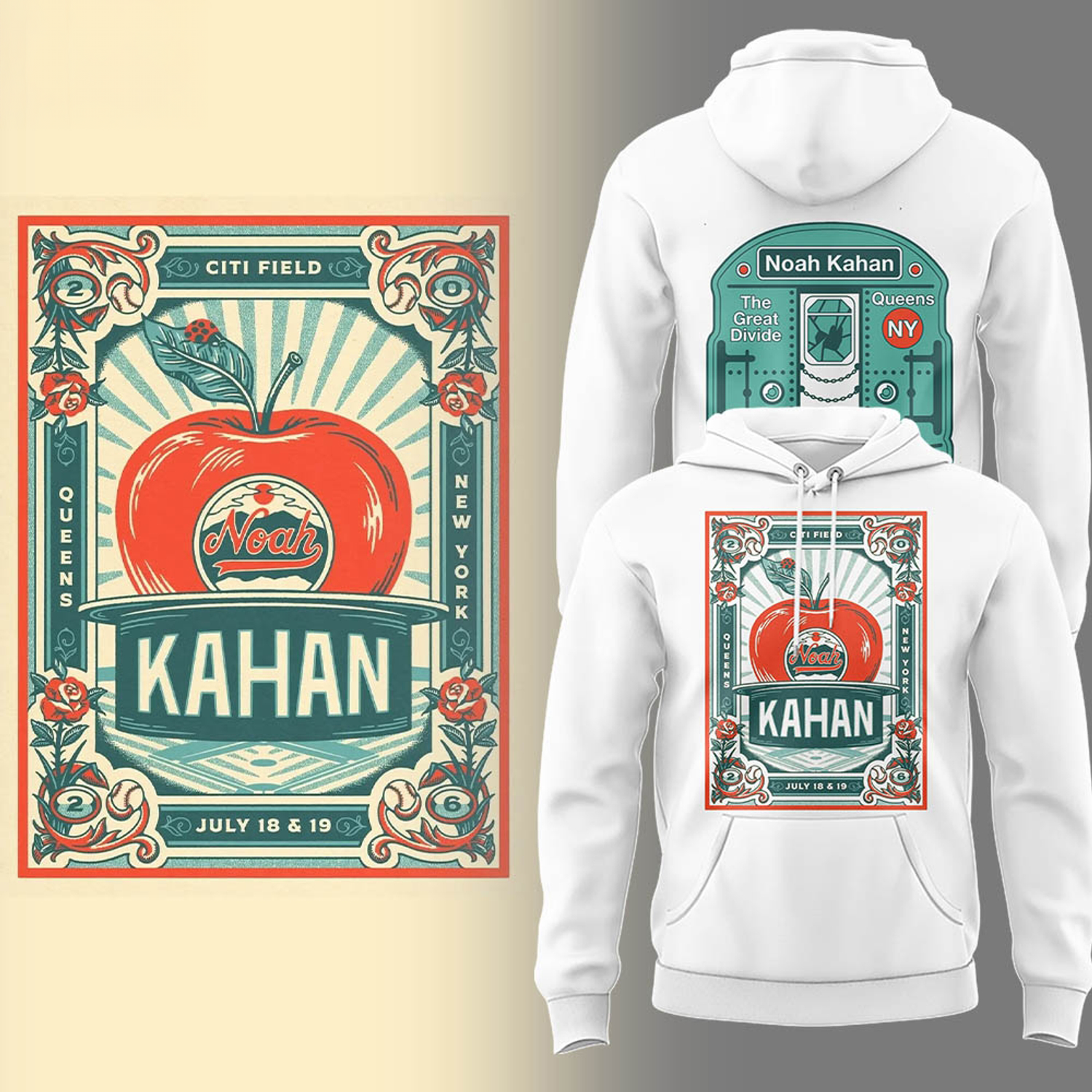 Noah Kahan New York Mets Great Divide Tour Citi Field Poster Graphic Premium Pullover Hoodie