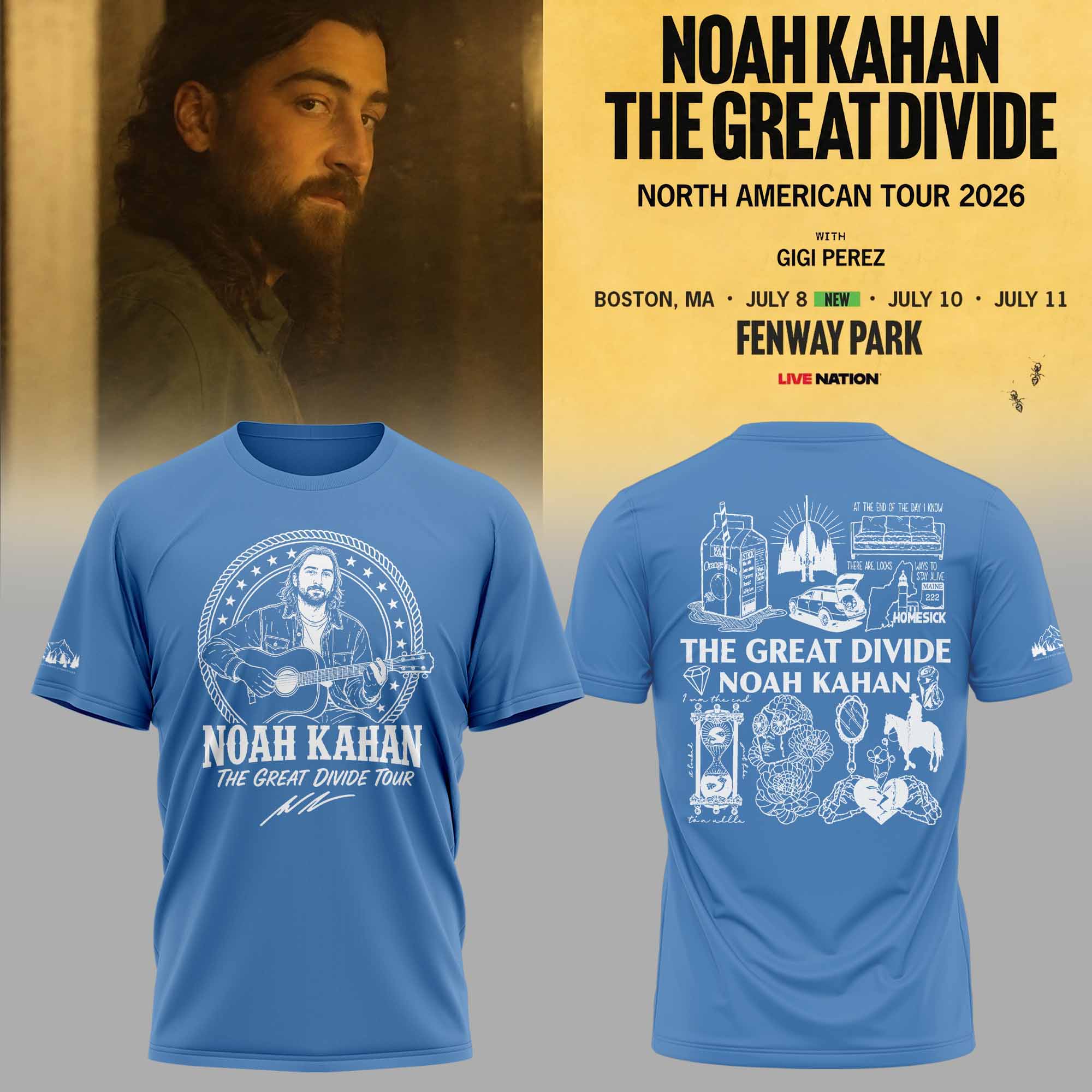 Noah Kahan The Great Divide Tour 2026 Collector Fan Graphic T Shirt