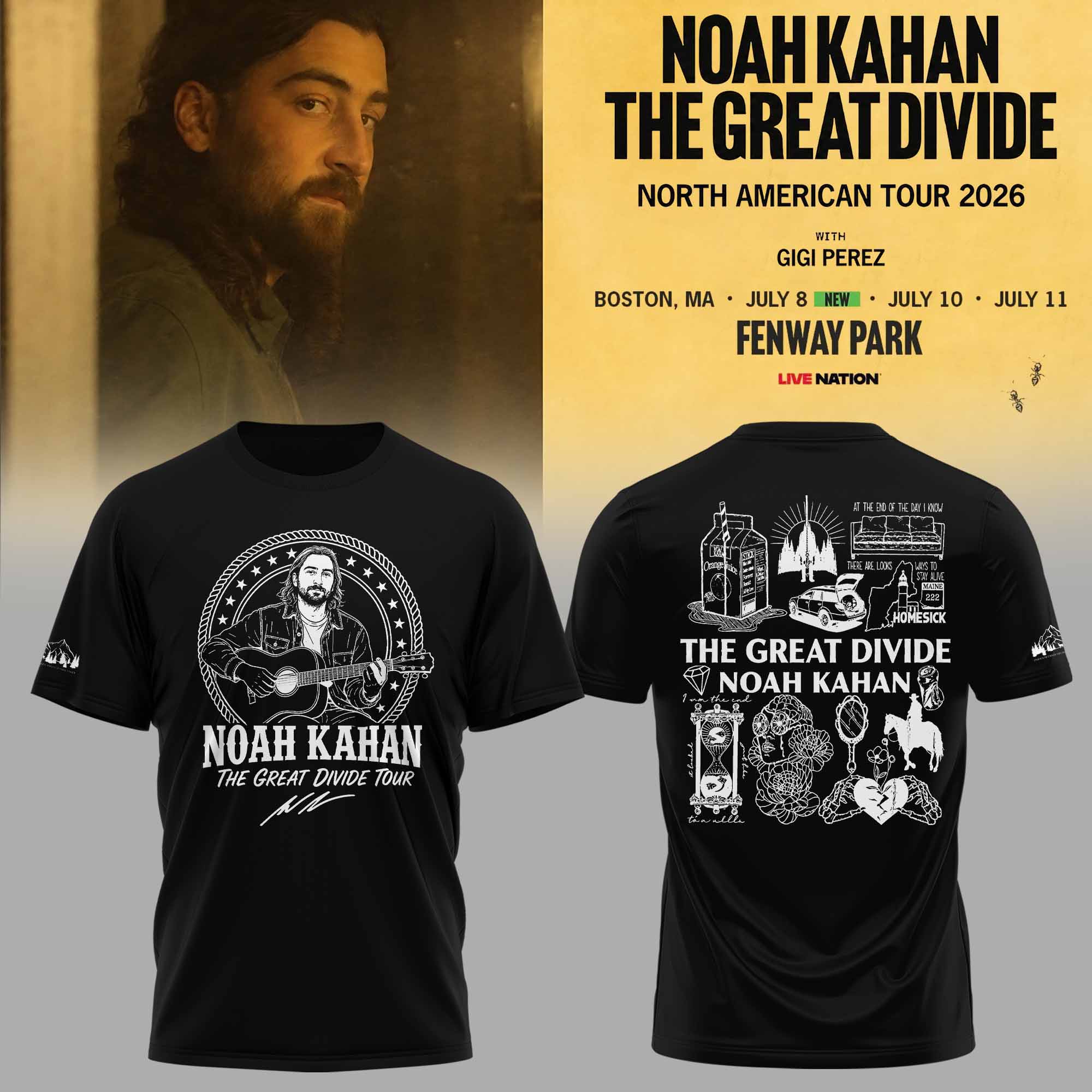 Noah Kahan The Great Divide Tour 2026 Official Graphic T Shirt