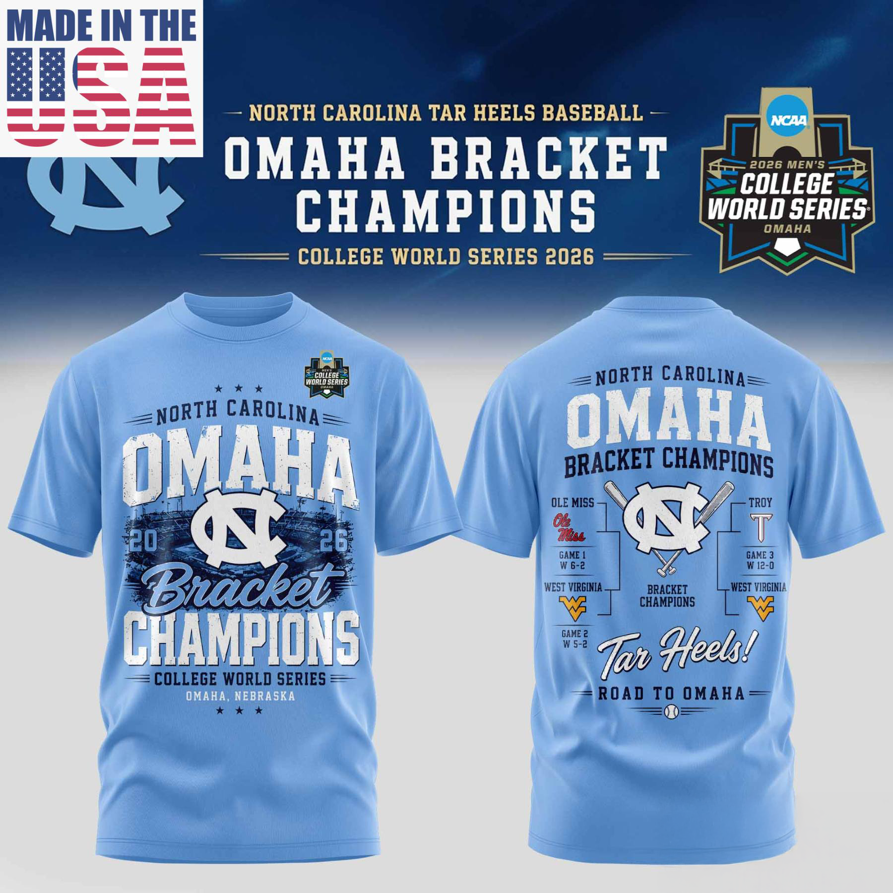 North Carolina Tar Heels Baseball Omaha Fan Apparel Graphic T Shirt