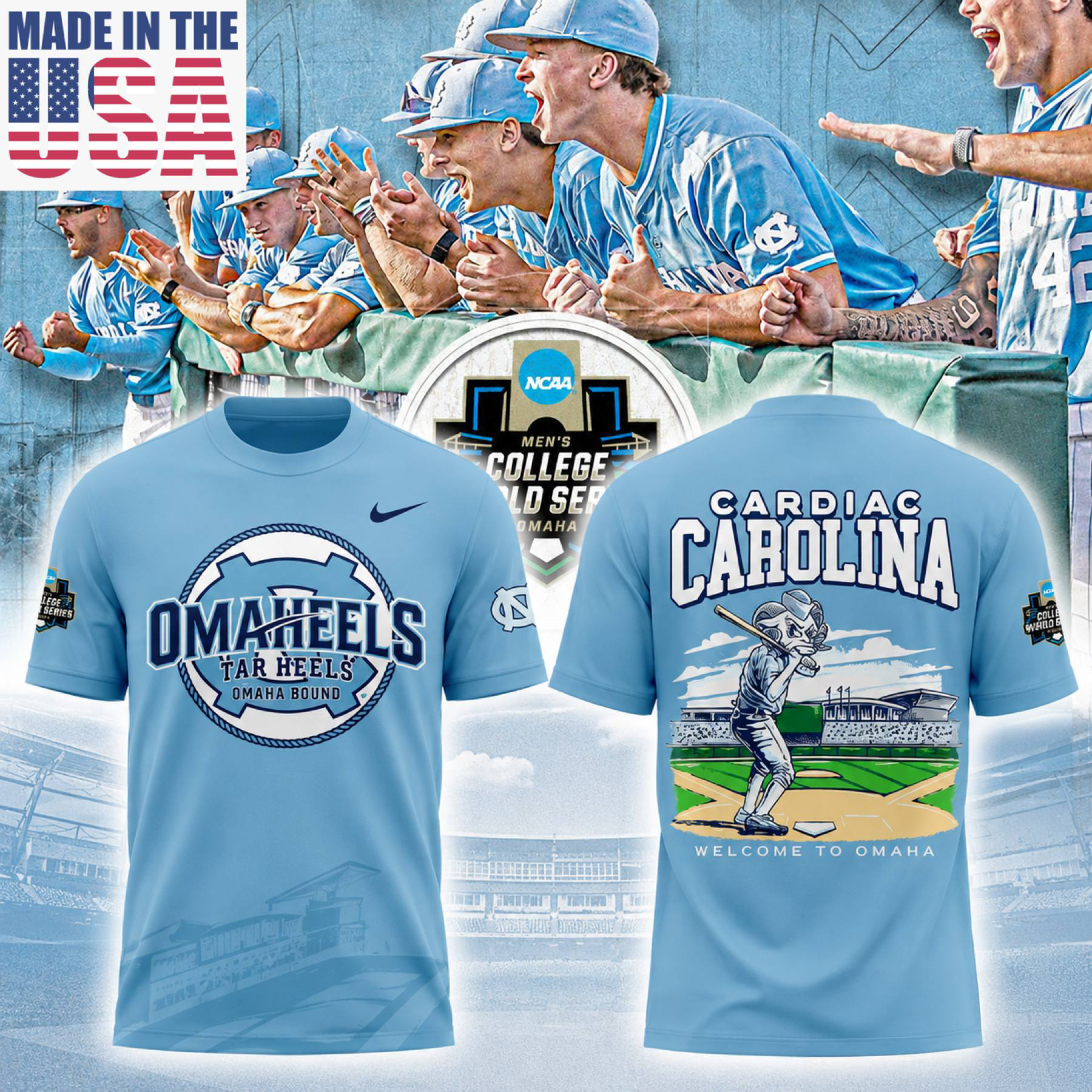 North Carolina Tar Heels Cardiac Carolina Omaha Mascot T Shirt