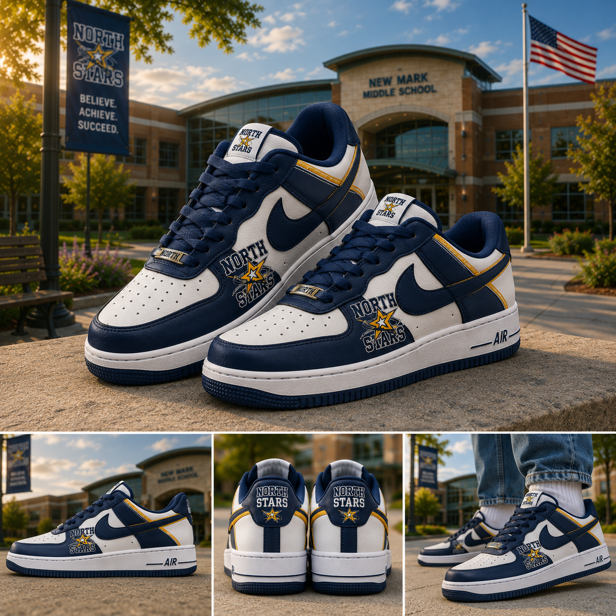 North Stars Custom Low Top Sneakers Personalized School Spirit Athletic Casual Shoes Unisex