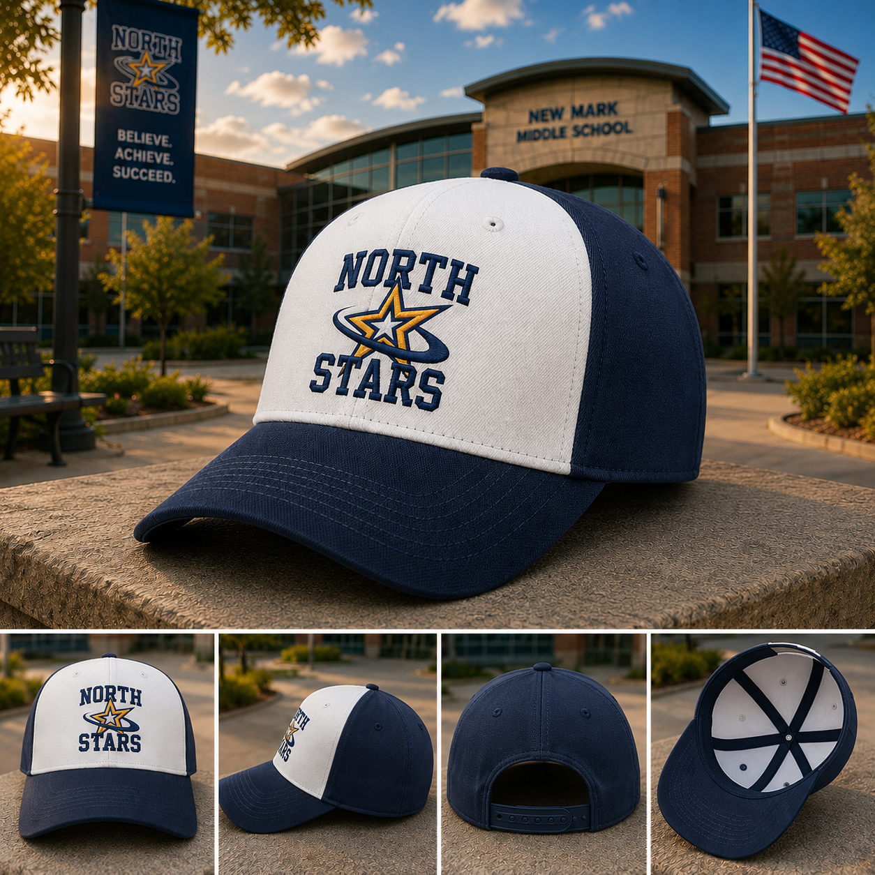 North Stars Middle School Embroidered Baseball Cap Adjustable School Spirit Hat Custom Gift