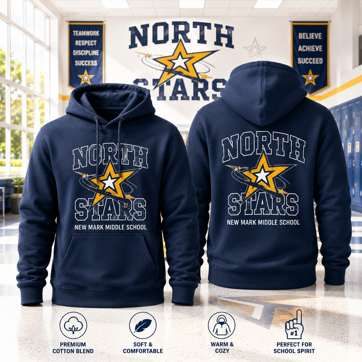North Stars Middle School Spirit Hoodie Varsity School Pride Pullover Alumni Student Unisex Gift