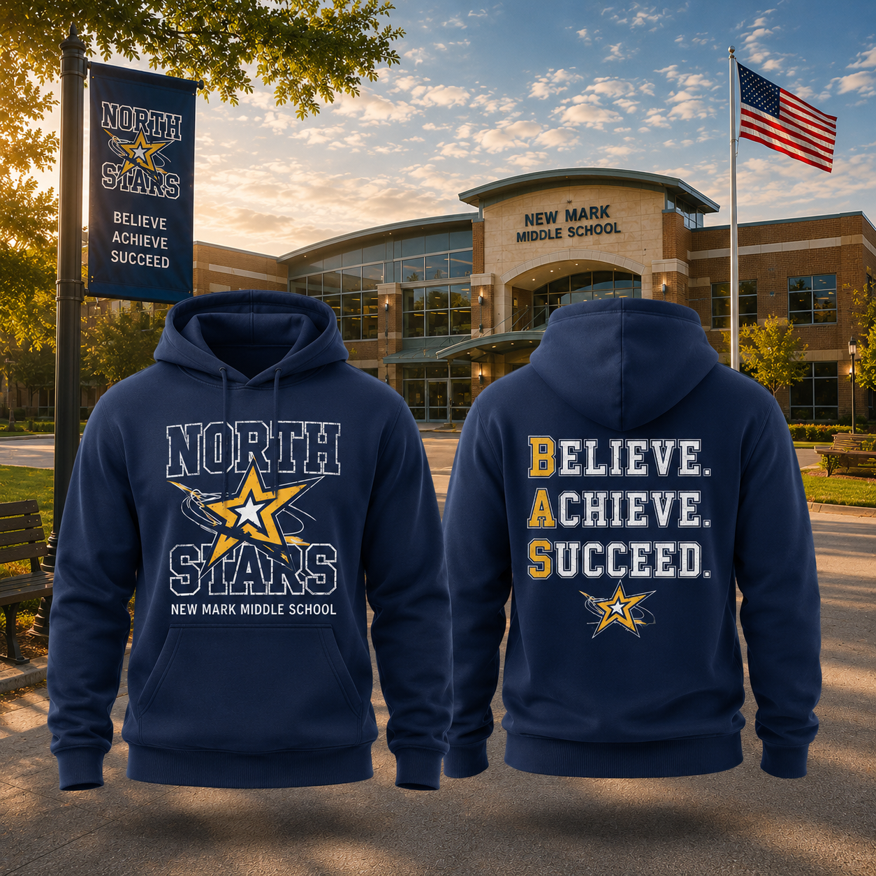 North Stars New Mark Middle School Graphic T Shirt School Spirit Unisex Cotton Tee