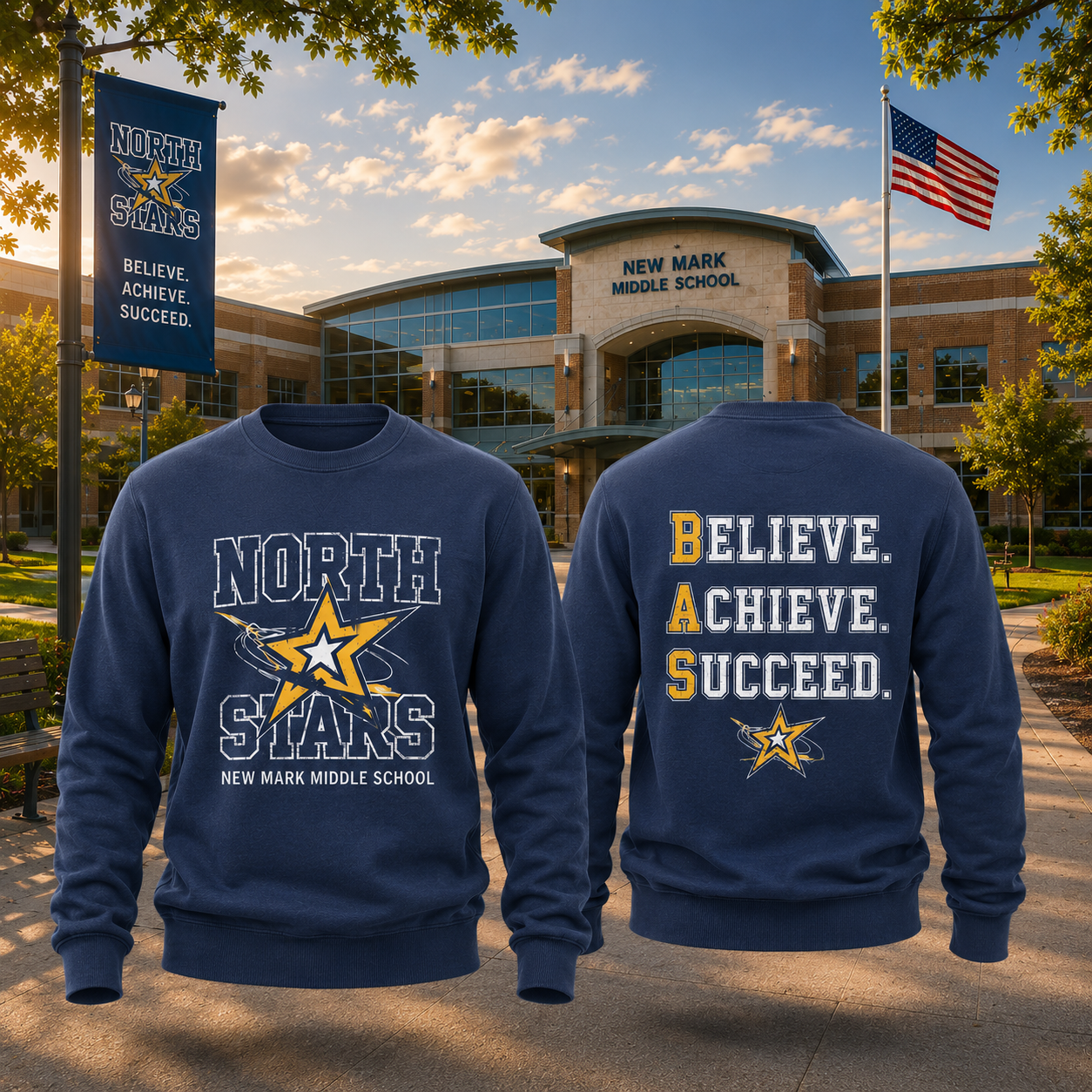 North Stars New Mark Middle School Hoodie School Spirit Graphic Hooded Sweatshirt