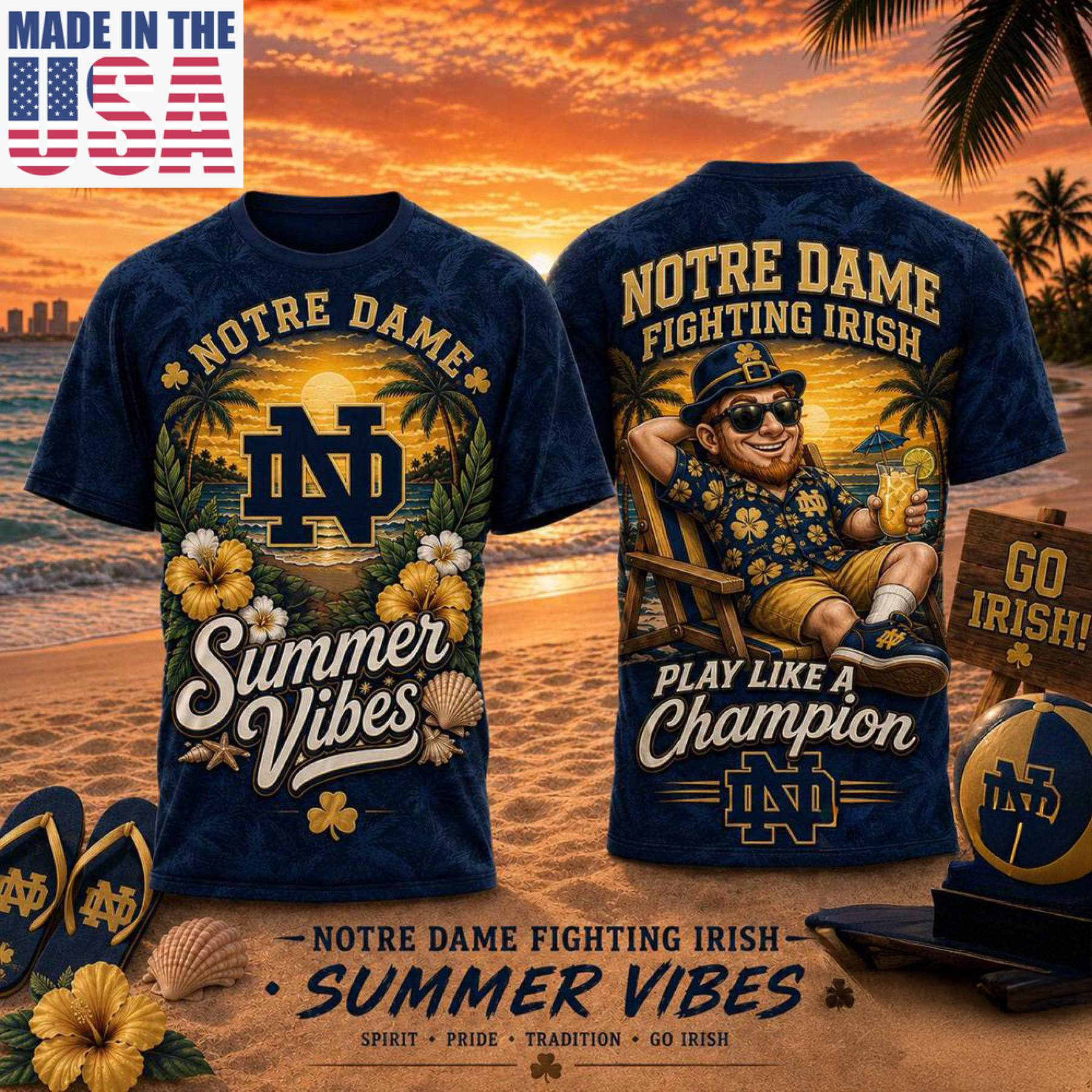 Notre Dame Fighting Irish 2026 Summer Vibes Limited 3D T Shirt
