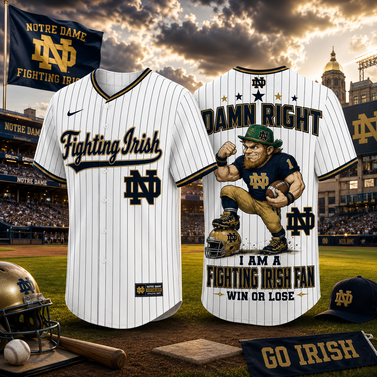 Notre Dame Fighting Irish Damn Right I Am A Fighting Irish Fan Baseball Jersey NCAA College Sports Fan Gift