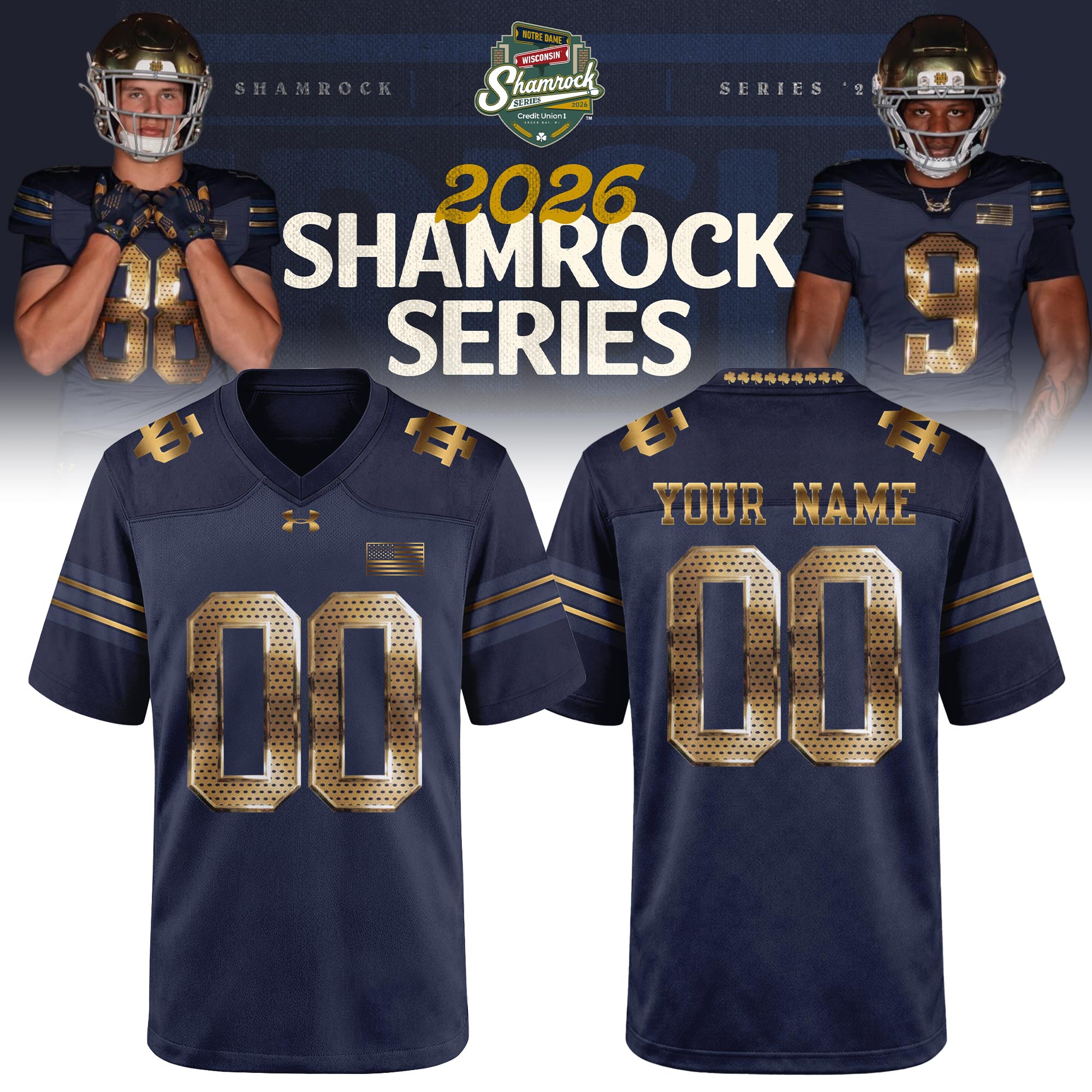 Notre Dame Football 2026 Shamrock Series Custom Name Limited Edition Football Jersey