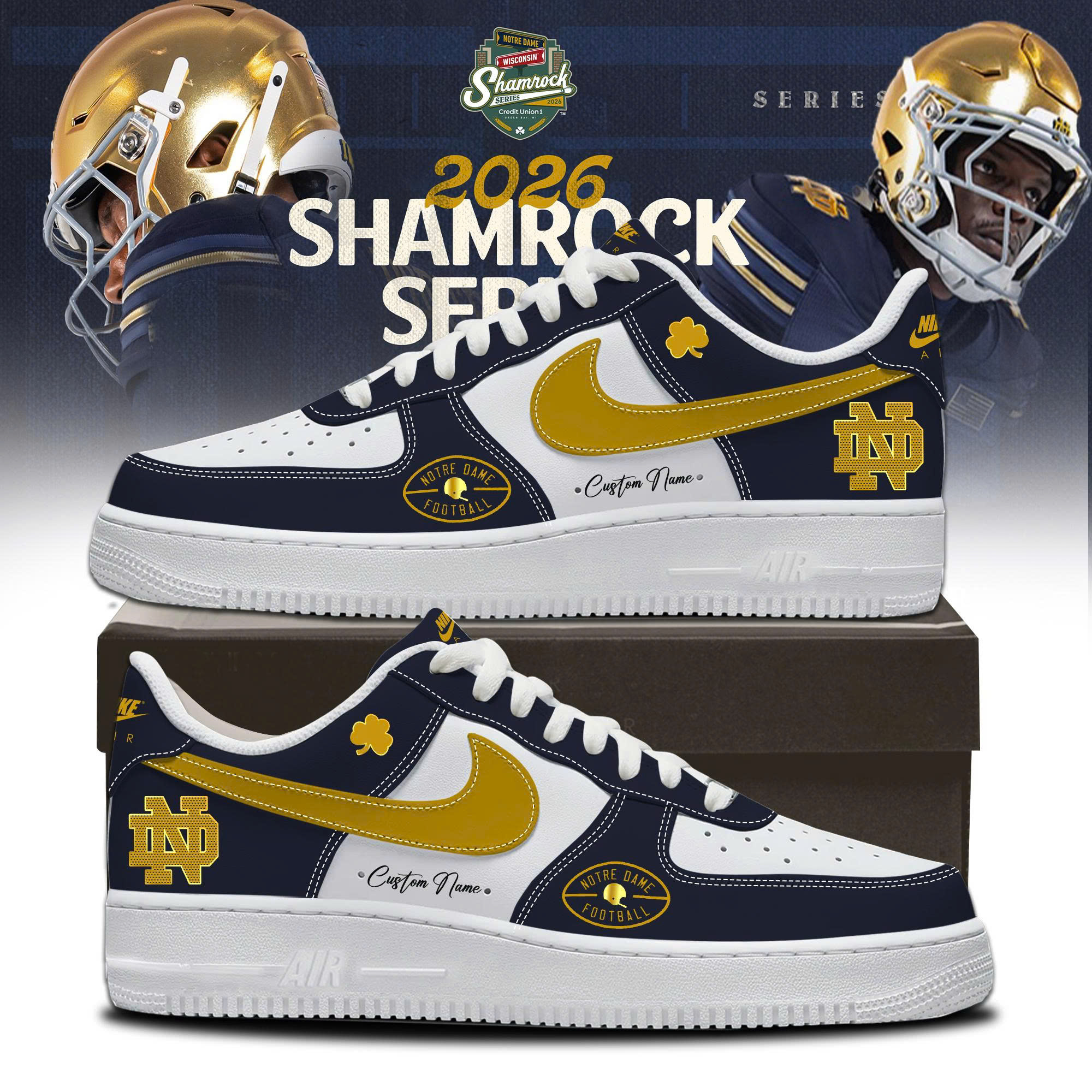 Notre Dame Football 2026 Shamrock Series Limited Edition Air Force Style Sneakers Gift for Fans