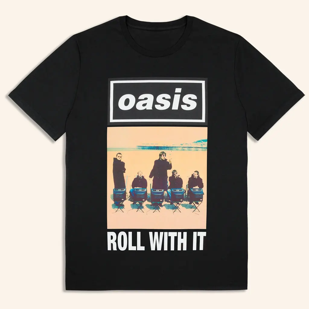 Oasis Merch 2025 Live 25 Roll With It Cover TShirt Black Best Gifts For Dad