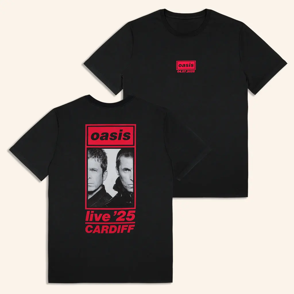 Oasis Merch Live 25 Tour 04 07 Live 25 Cardiff Event TShirt Black Gifts For Fans