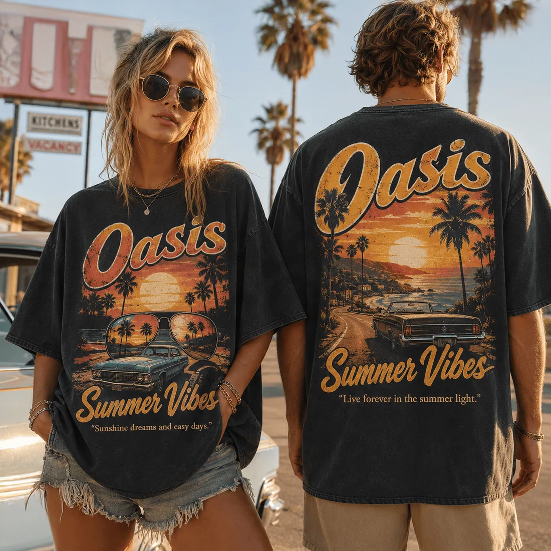 Oasis Summer Vibes Distressed Cotton Graphic T Shirt Collection