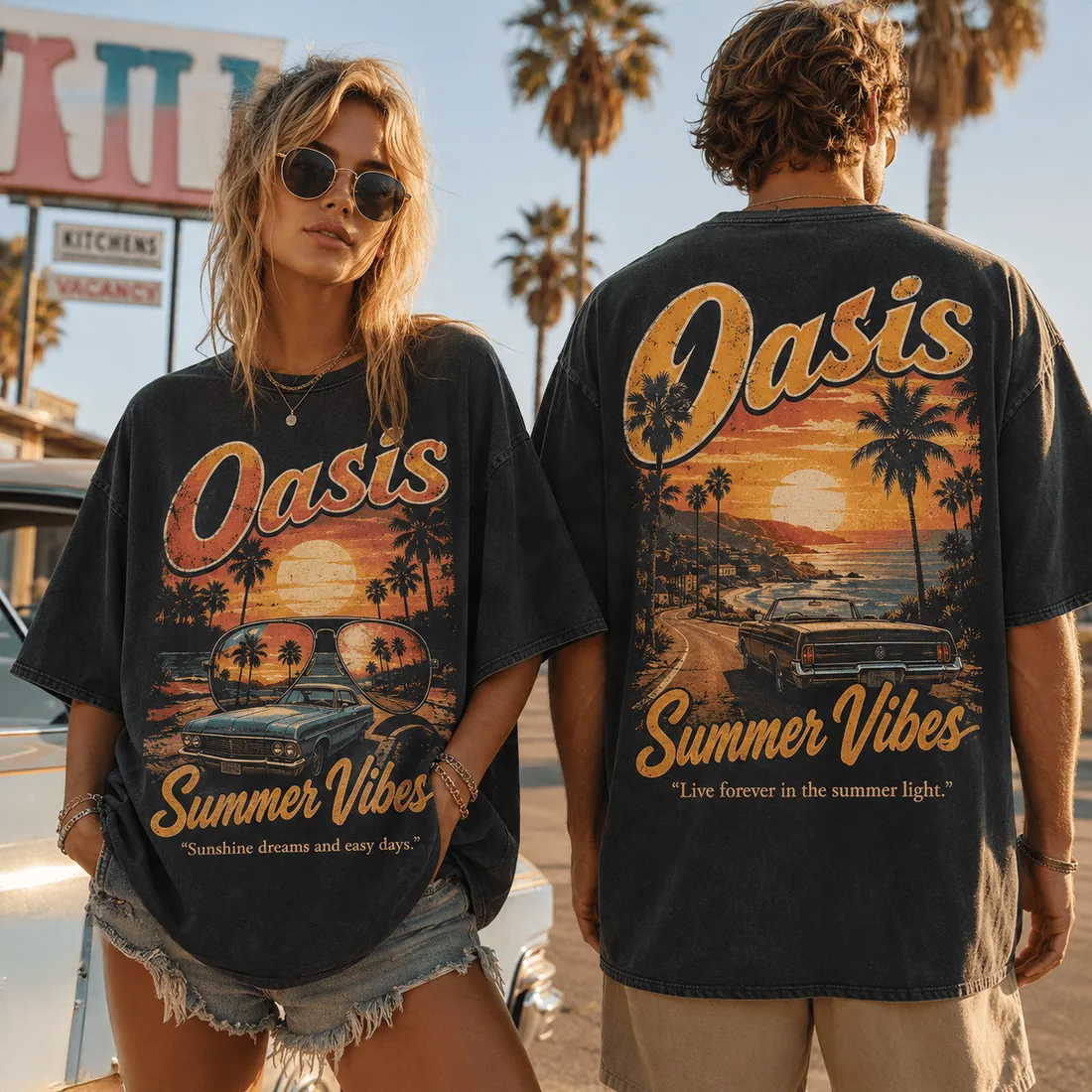 Oasis Summer Vibes Distressed Cotton Graphic T Shirt Collection