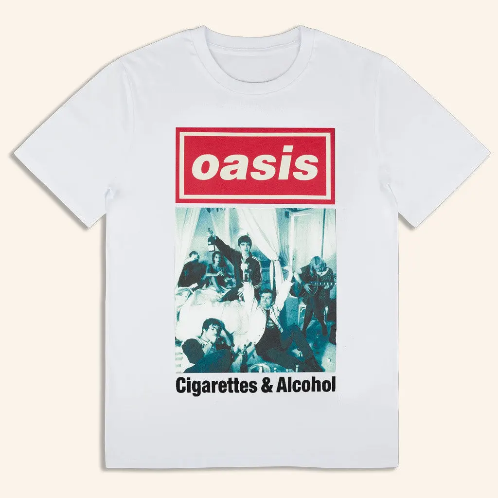 Oasis Tour Merch 2025 Live 25 Cigarettes And Alcohol Cover TShirt White Gifts For Dad