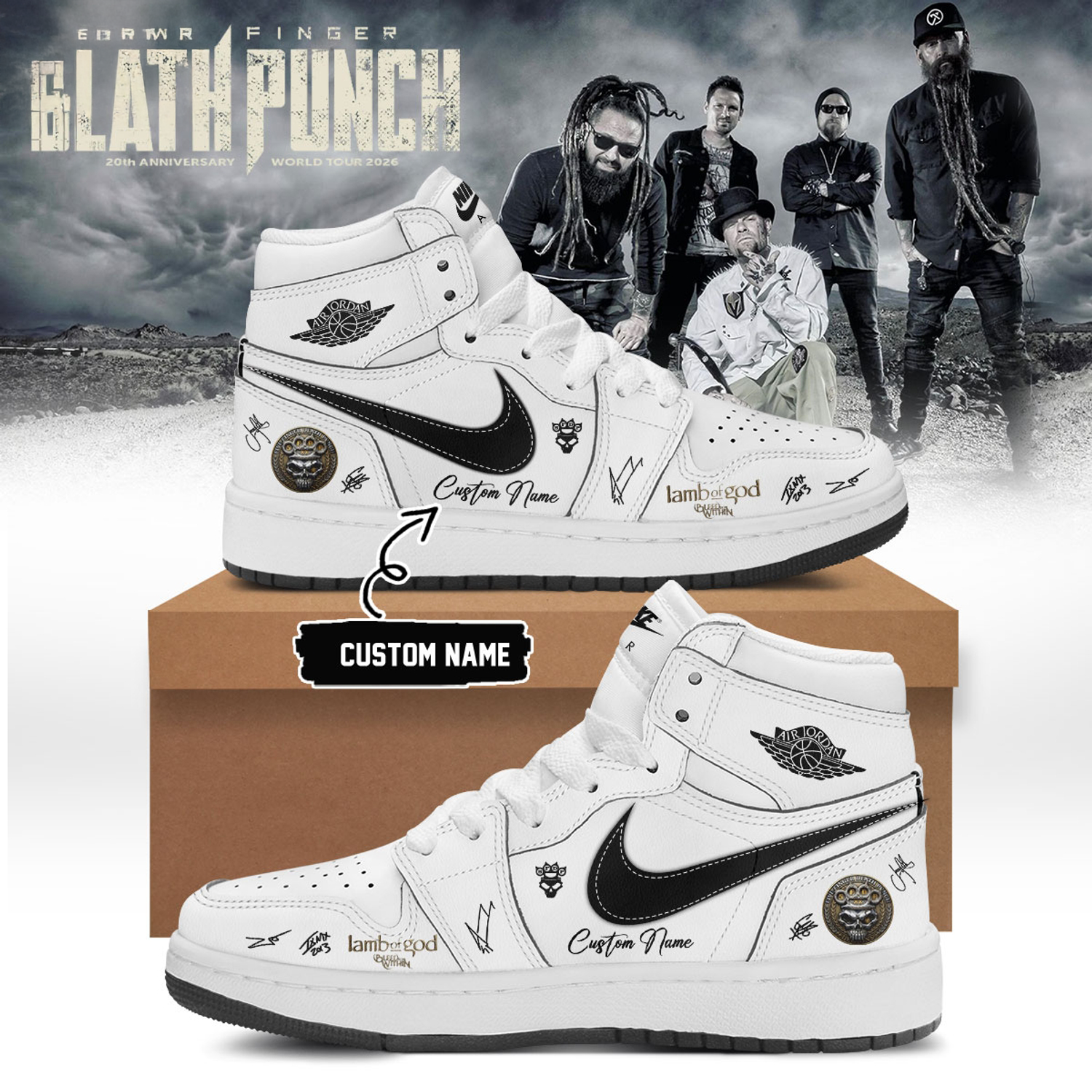 Official Five Finger Death Punch Hits Me Tour 2026 Jordan 1 Shoes