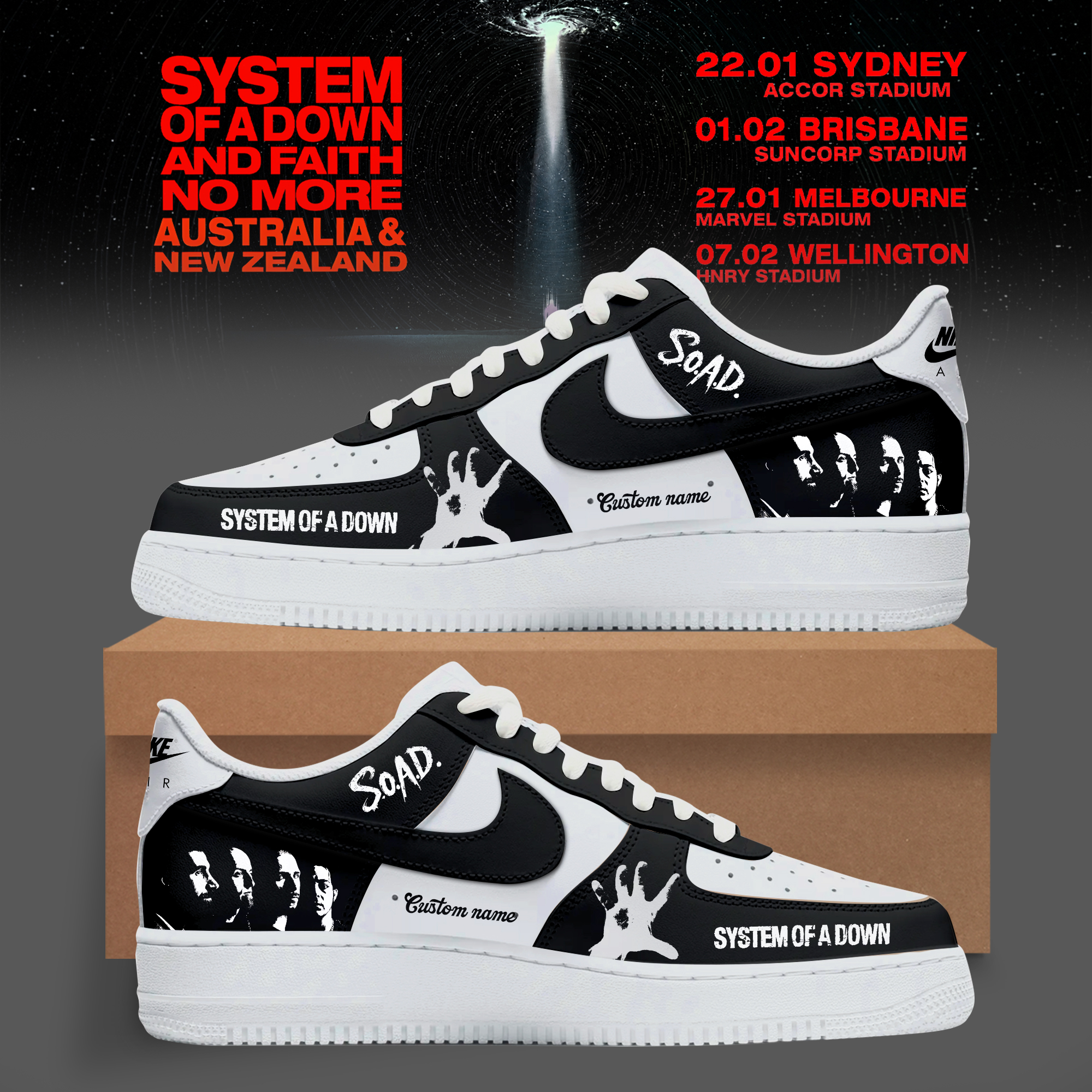 Official System of a Down & Faith No More Tour 2027 Fan AF1 Shoes