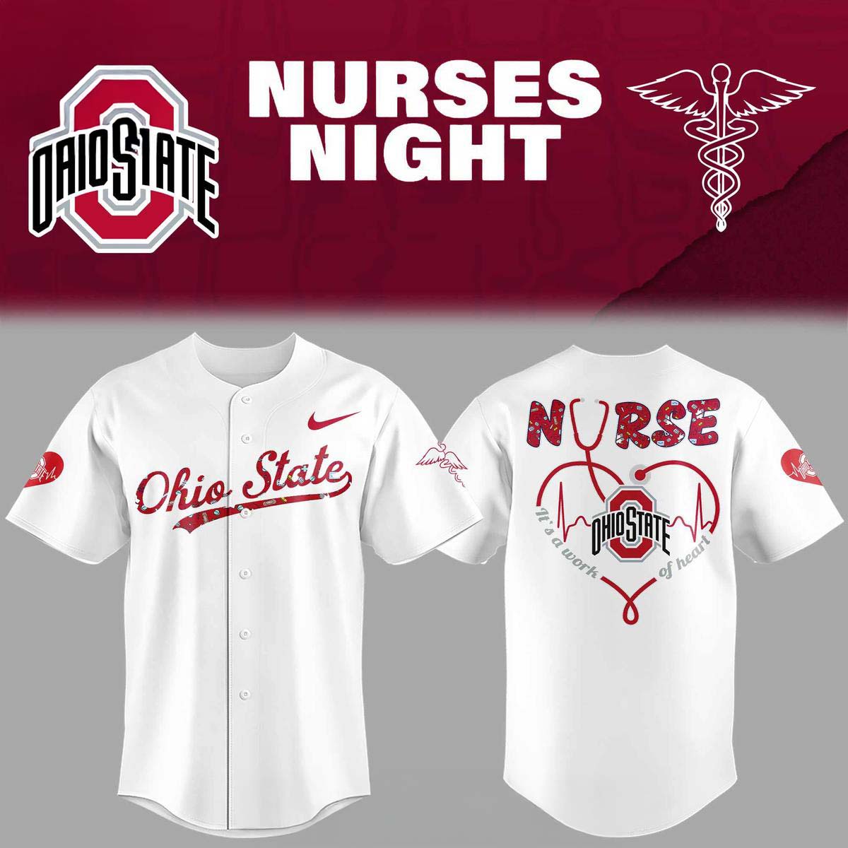 Ohio State Buckeyes 2026 x Nurse Night Appreciation Baseball Jersey Memorial Tribute 2 - Unicasport Ohio State Buckeyes 2026 x Nurse Night Appreciation Baseball Jersey Memorial Tribute