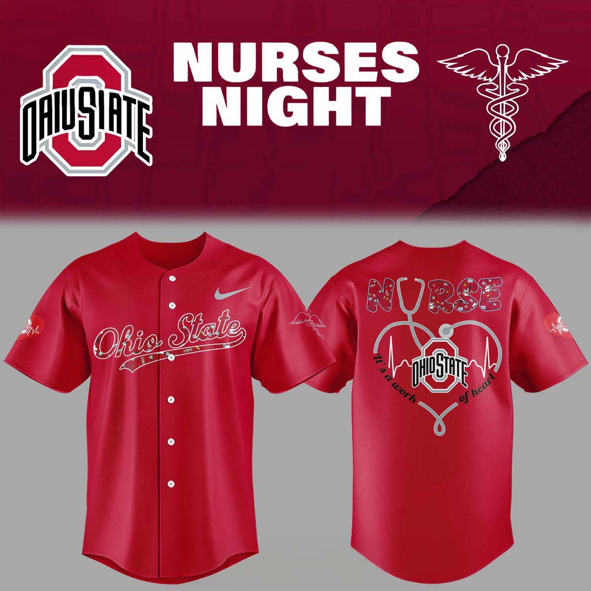 Ohio State Buckeyes 2026 x Nurse Night Appreciation Baseball Jersey Remembrance 1 - Unicasport Ohio State Buckeyes 2026 x Nurse Night Appreciation Baseball Jersey Remembrance