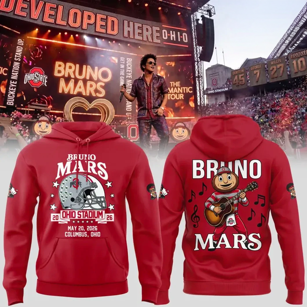 Ohio State Buckeyes x Bruno Mars TOUR 2026 Limited Edition Red Hoodie