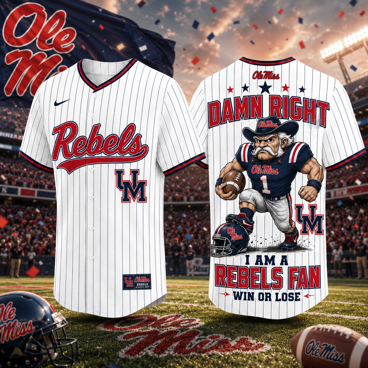 Ole Miss Rebels Baseball Jersey Damn Right I Am A Rebels Fan Win Or Lose NCAA Ole Miss Rebels College Baseball Jersey Gift for Men Women