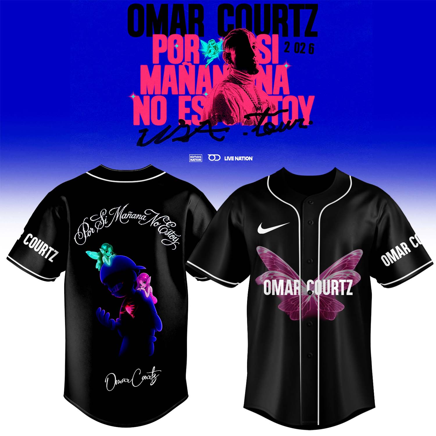 Omar Courtz Por Si MaÃ±ana No Estoy World Tour 2026 Exclusive Tour Baseball Jersey