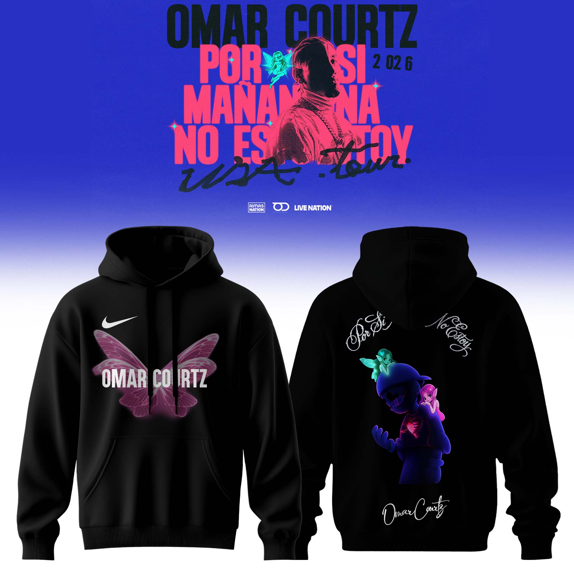 Omar Courtz Por Si MaÃ±ana No Estoy World Tour 2026 Signed Limited Edition Pullover Hoodie