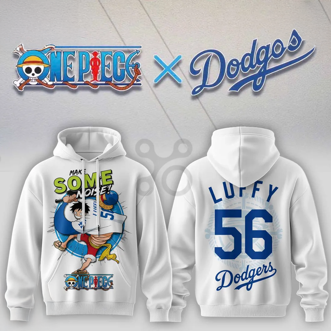 One Piece x Los Angeles Dodgers Luffy White Premium Hoodie