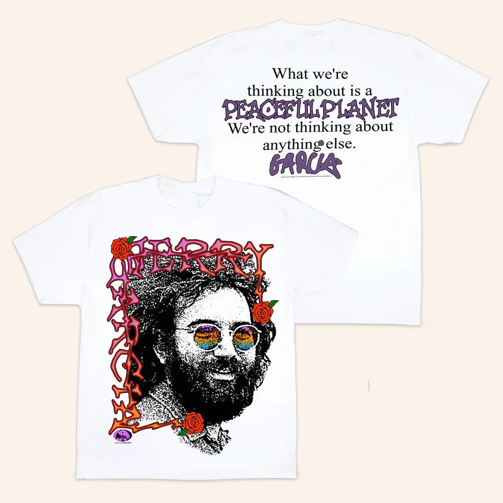 Online Ceramics Merch Jerry Garcia Peaceful Planet White TShirt Gifts For Dad