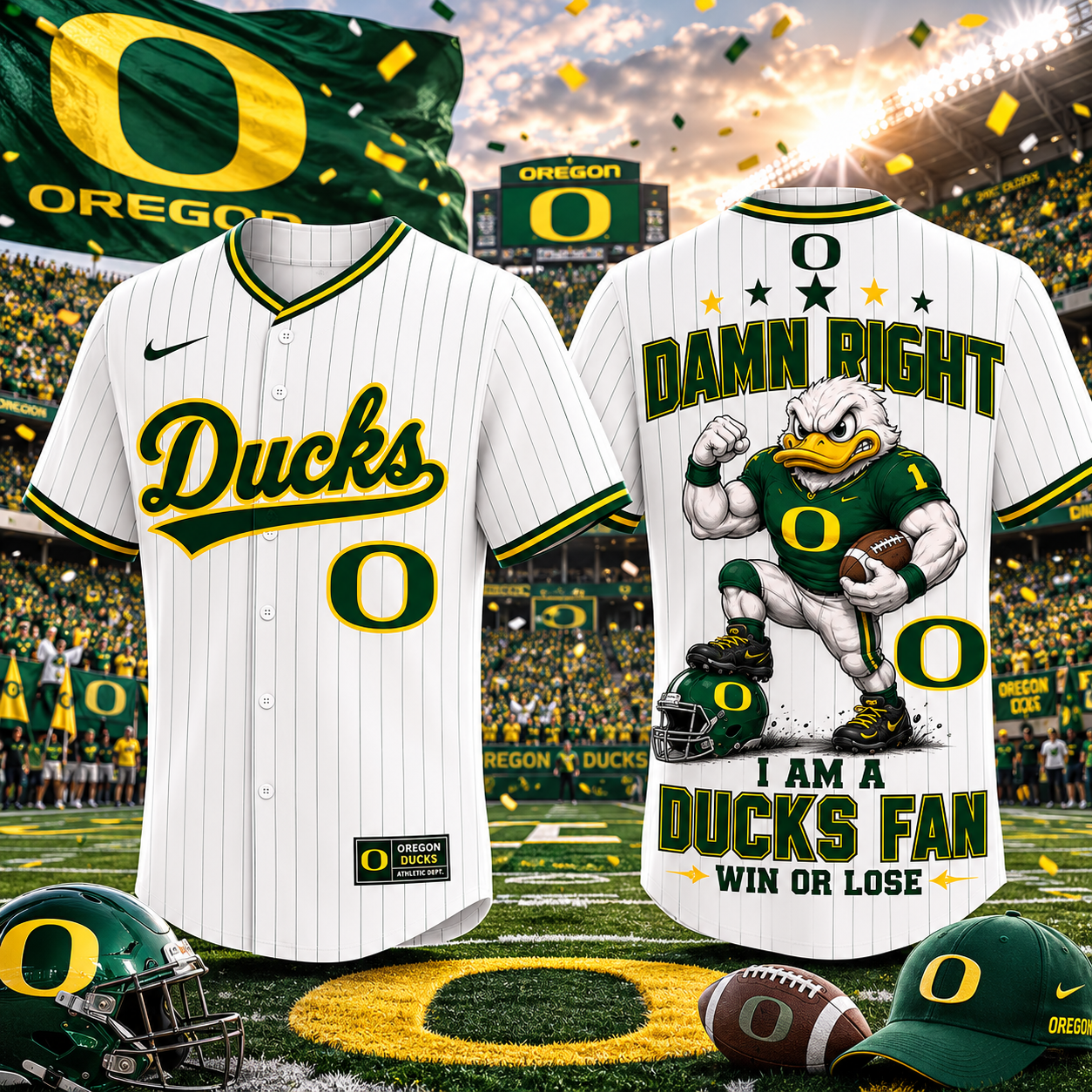 Oregon Ducks Baseball Jersey Damn Right I Am A Ducks Fan Win Or Lose NCAA Oregon Ducks College Baseball Jersey Gift for Men Women