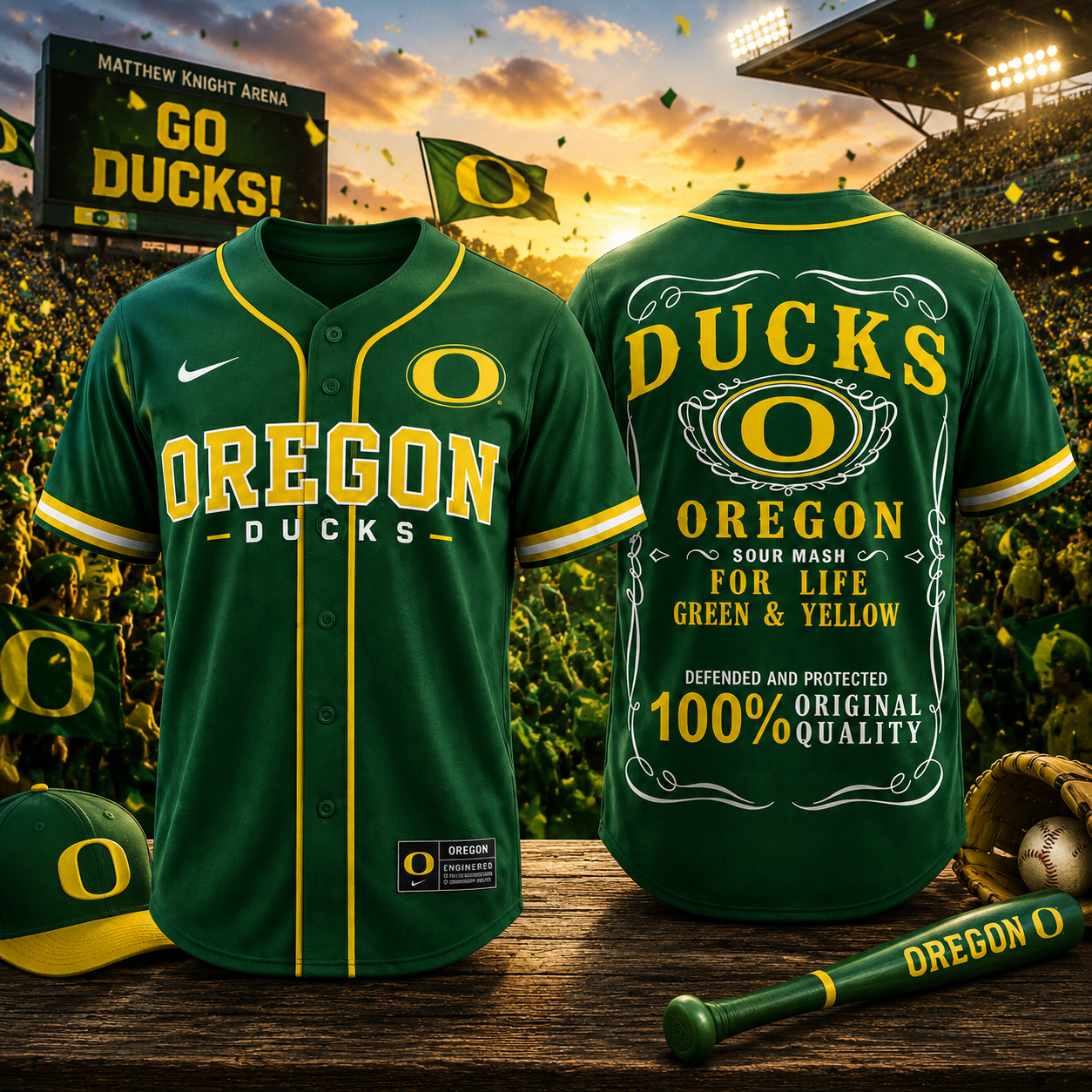 Oregon Ducks NCAA 2026 Green & Yellow Baseball Jersey - Ducks For Life Original Quality College Baseball Fan Gift