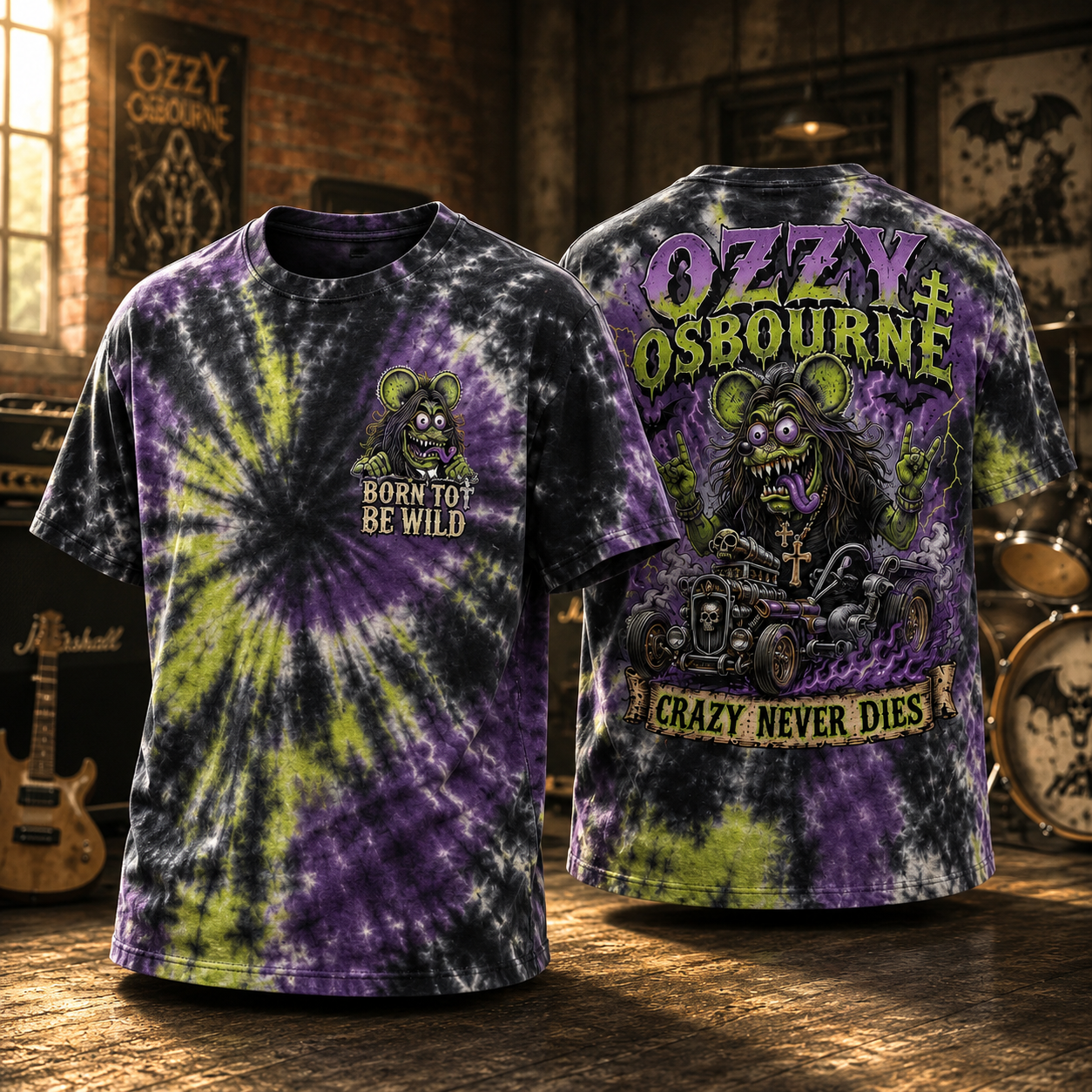 Ozzy Osbourne Born To Be Wild Crazy Never Dies Tie Dye T Shirt Vintage Heavy Metal Fan Gift