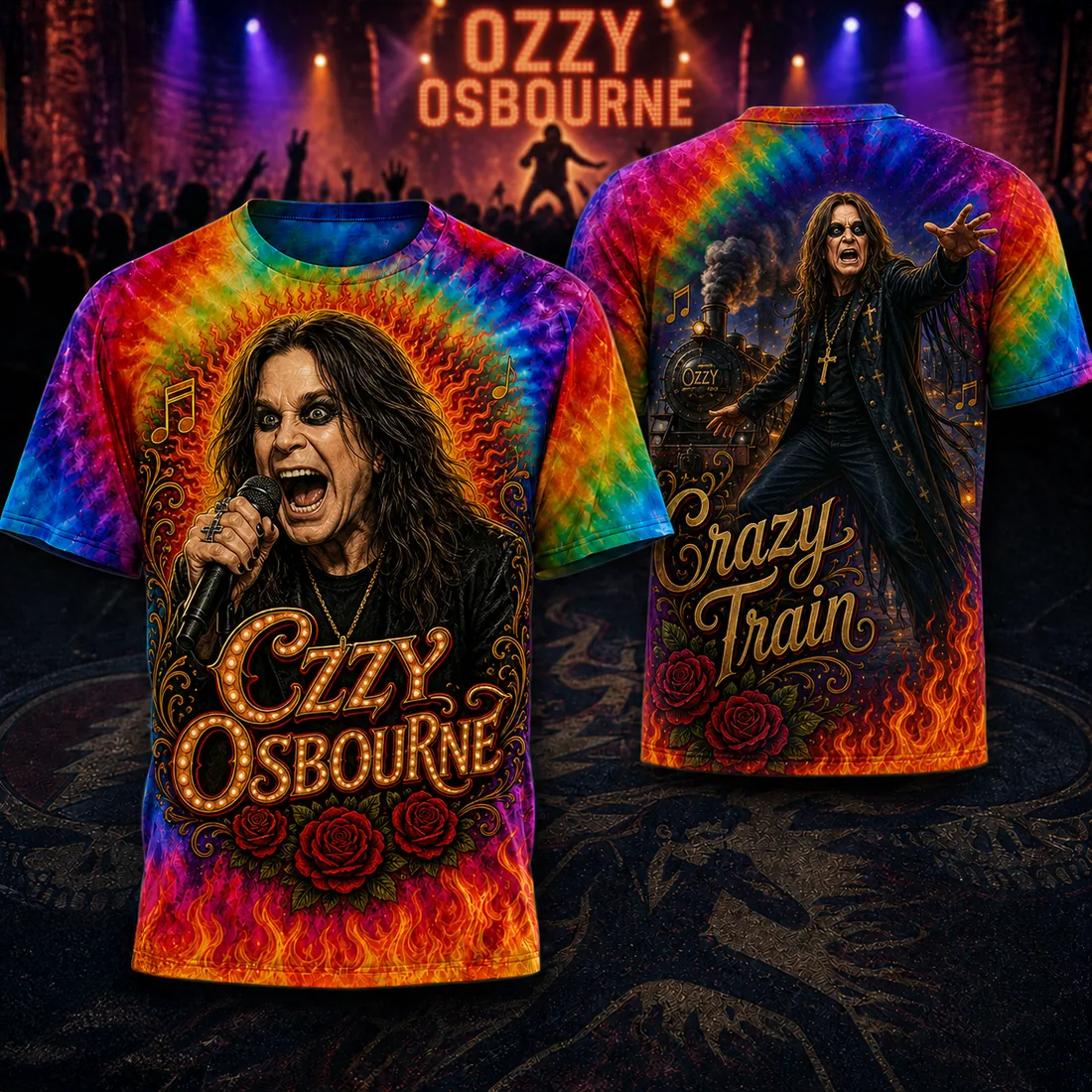 Ozzy Osbourne Crazy Train Tie Dye Graphic T Shirt Collection