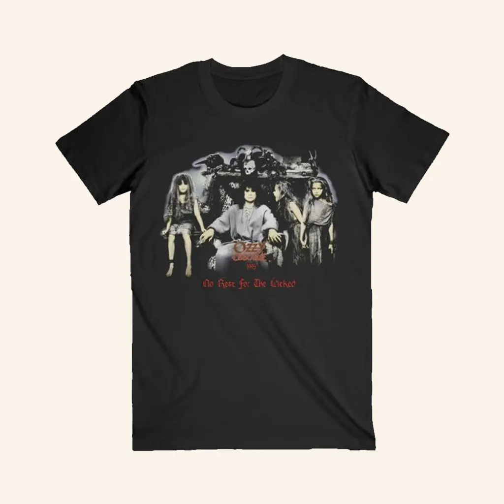 Ozzy Osbourne Merch No Rest For The Wicked 1995 Black TShirt Fan Apparel