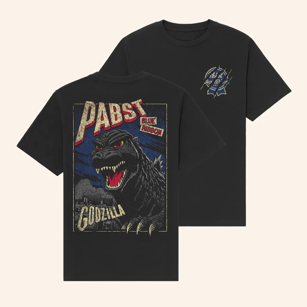 Pabst Blue Ribbon Merch Godzilla Clawed Ribbon Black TShirt Christmas Present Ideas For Dad
