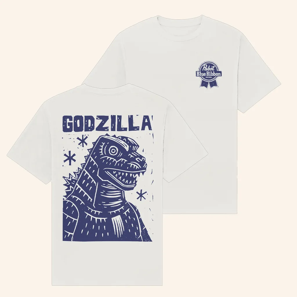 Pabst Blue Ribbon Merch Godzilla Portrait White TShirt Cool Christmas Gifts For Guys
