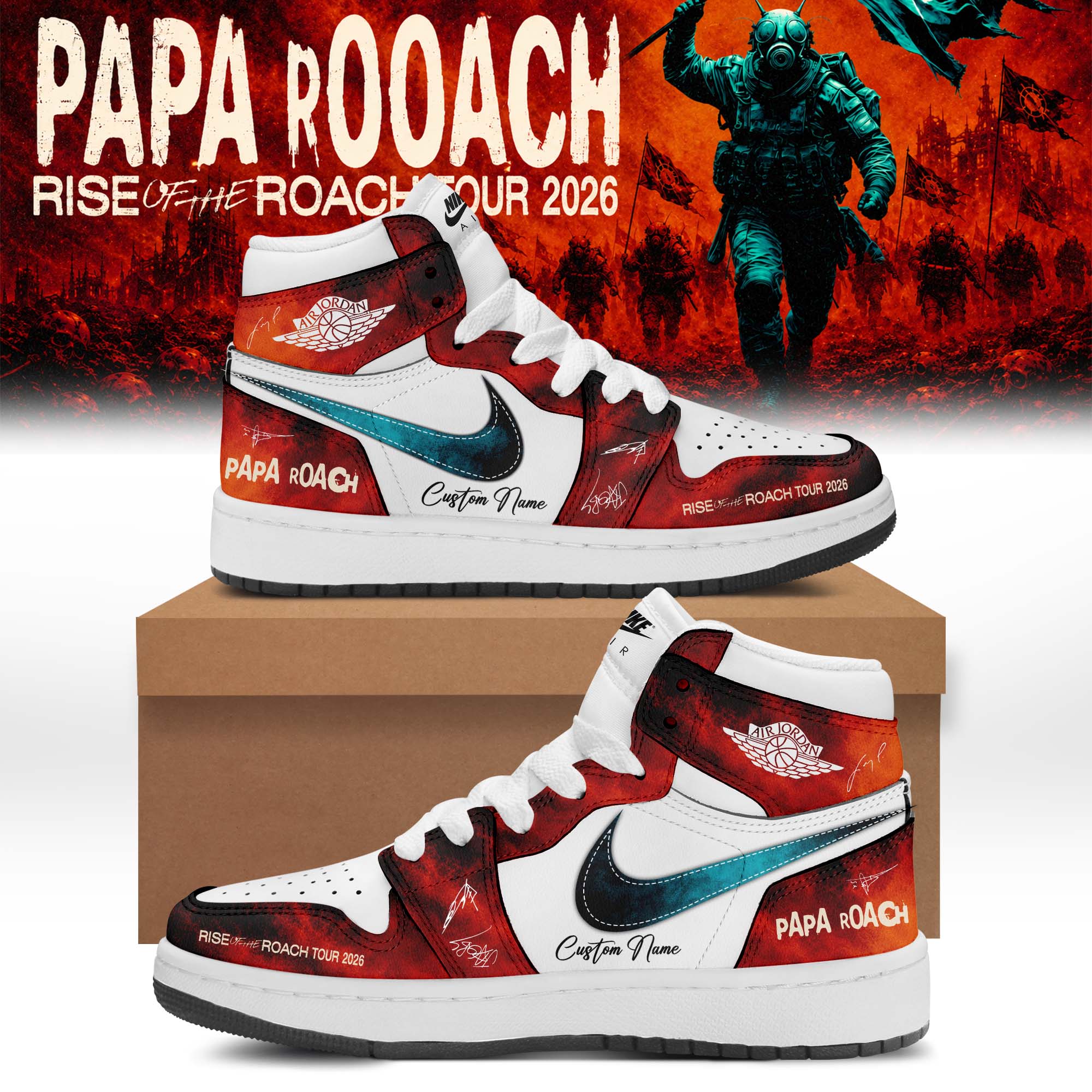 Papa Roach Rise Of The Roach World Tour 2026 Signature Limited Edition Air Force One Sneakers Classic Edition