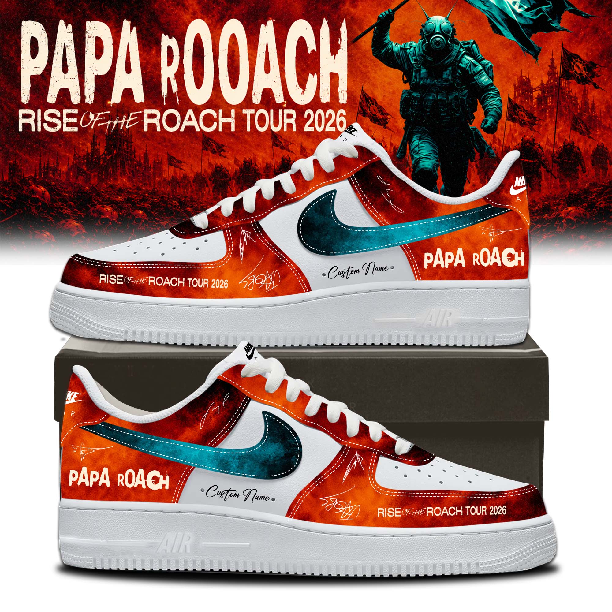 Papa Roach Rise Of The Roach World Tour 2026 Signature Limited Edition Air Force One Sneakers Signature Edition