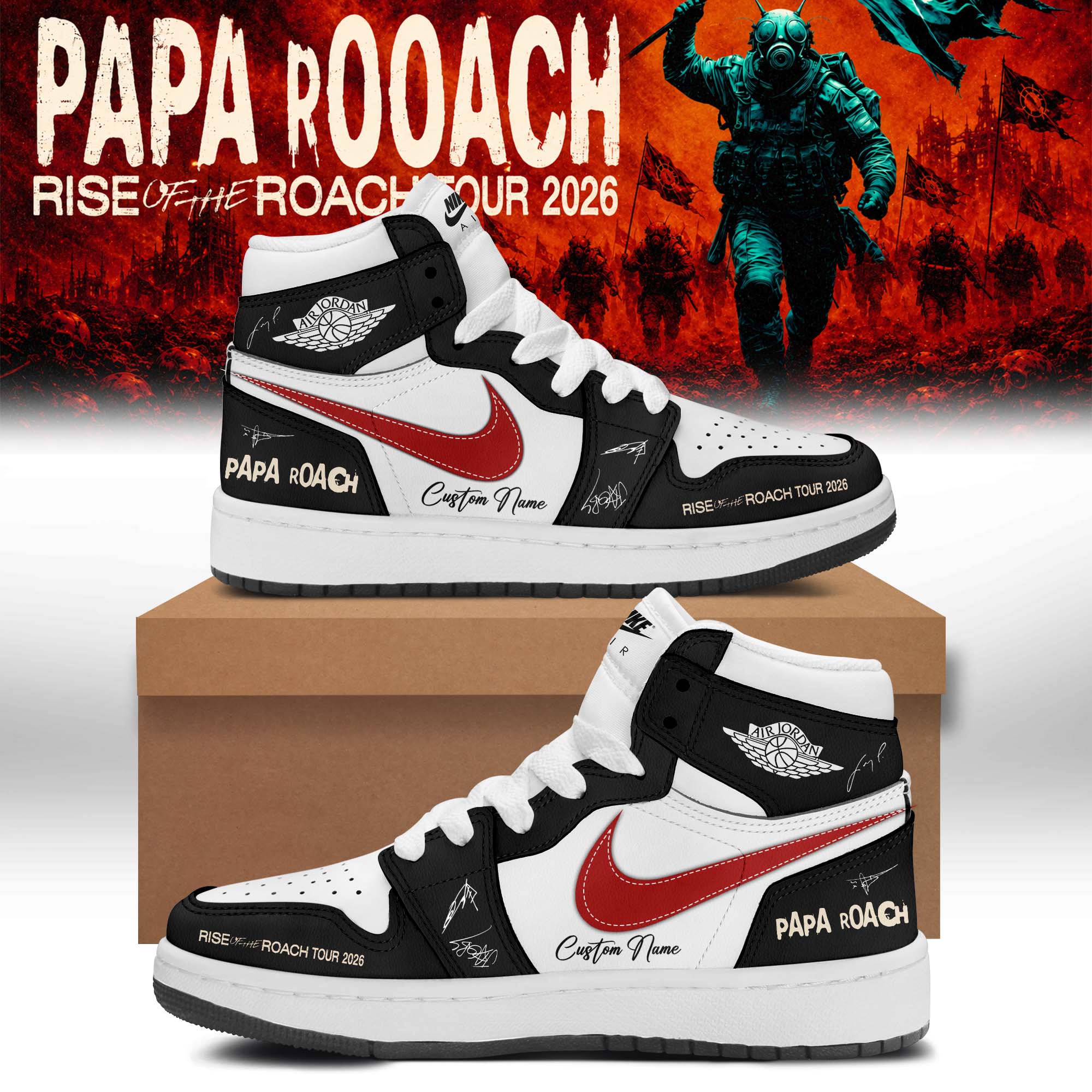 Papa Roach Rise Of The Roach World Tour 2026 Signature Limited Edition Air Jordan One Sneakers Classic Edition