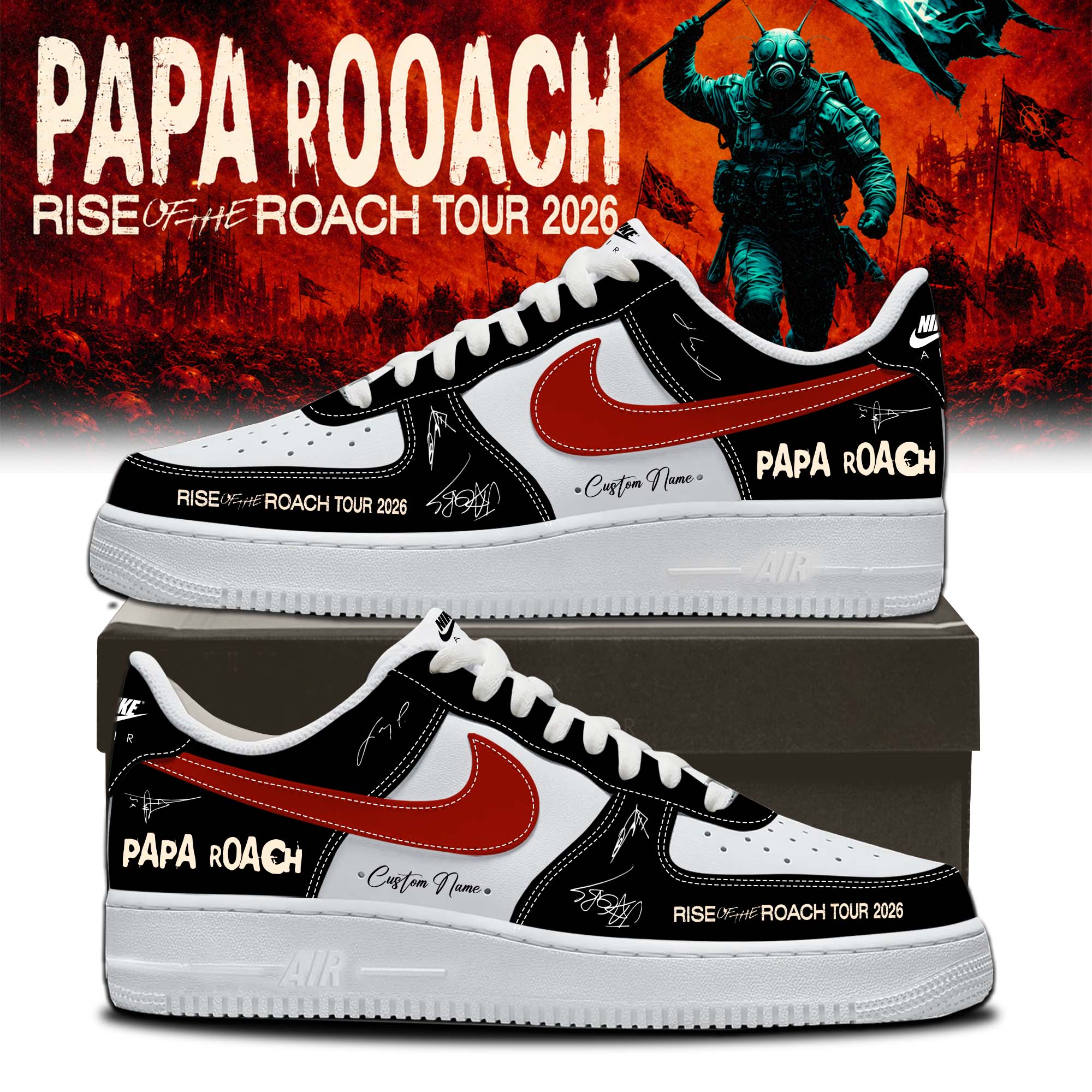 Papa Roach Rise Of The Roach World Tour 2026 Signature Limited Edition Air Jordan One Sneakers Signature Edition