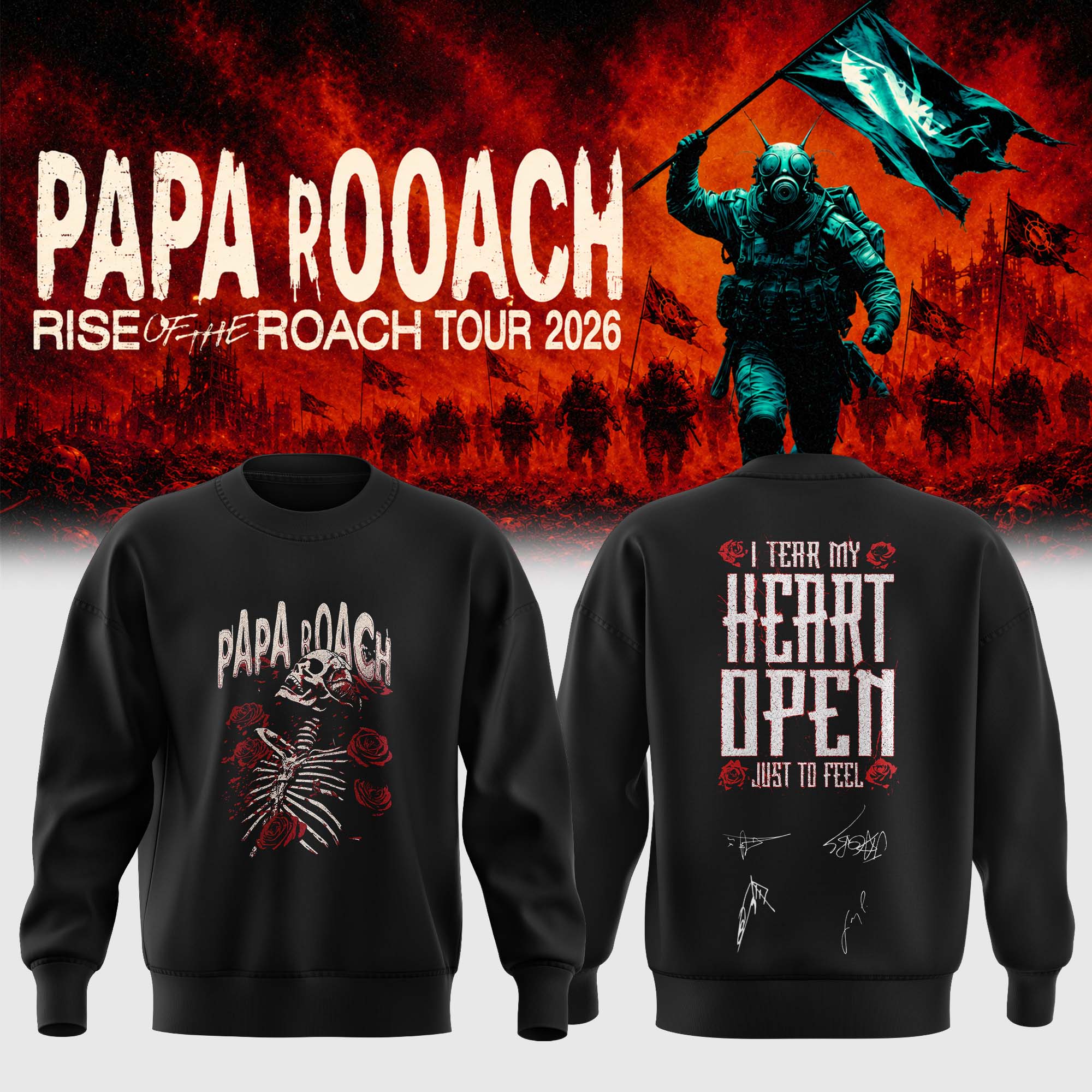 Papa Roach Rise Of The Roach World Tour 2026 Signature Limited Edition Graphic Sweatshirt