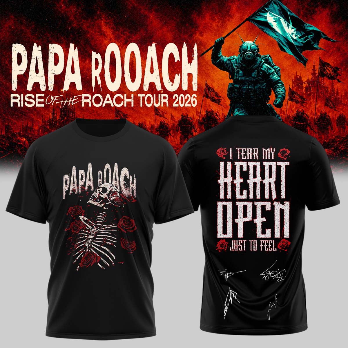 Papa Roach Rise Of The Roach World Tour 2026 Signature Limited Edition Graphic T Shirt