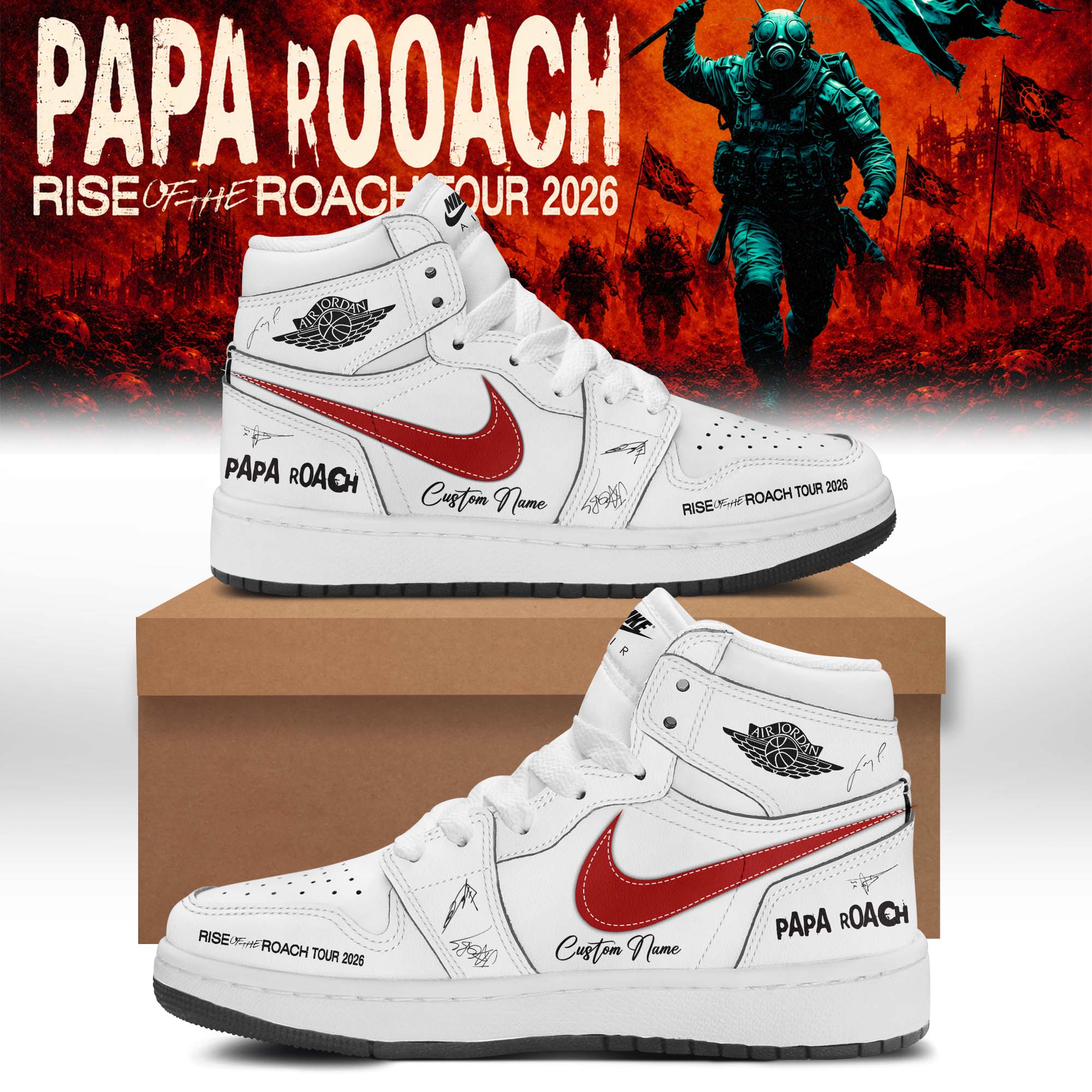Papa Roach Rise Of The Roach World Tour 2026 Signature Limited Edition High Top Sneakers Classic Edition