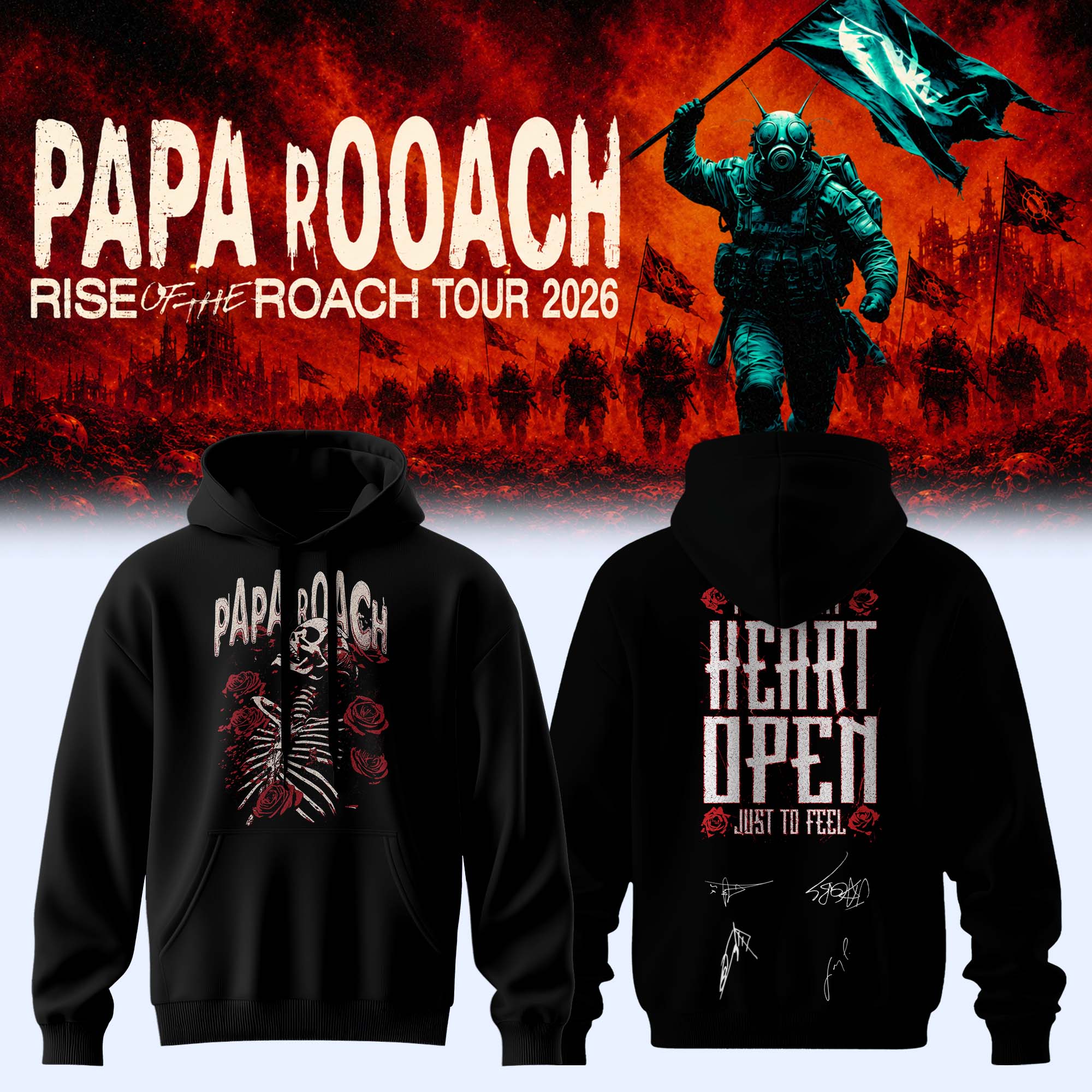 Papa Roach Rise Of The Roach World Tour 2026 Signature Limited Edition Pullover Hoodie