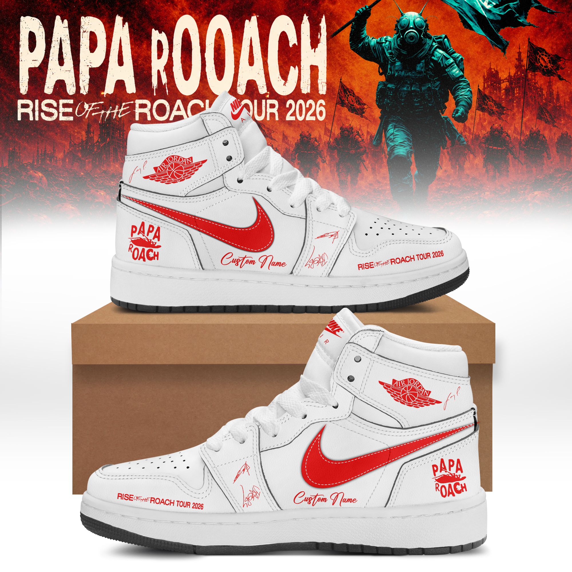Papa Roach Rise Of The Roach World Tour 2026 Signature Limited Edition Skate Shoes Classic Edition